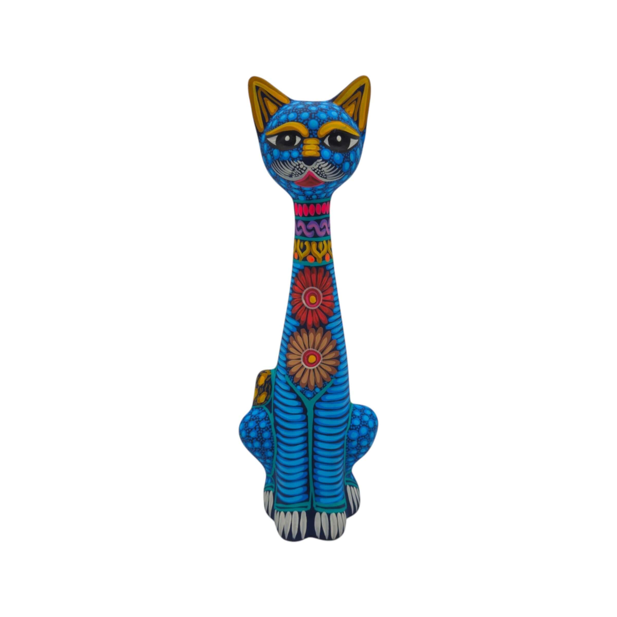 Tall Alebrije Cat Statue | Floral Folk Art Design
