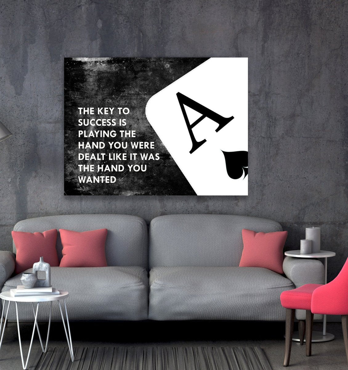 The Key To Success Is Playing The Hand You Were Dealt Canvas Wall Art, Ace Of Spades Motivational Decor