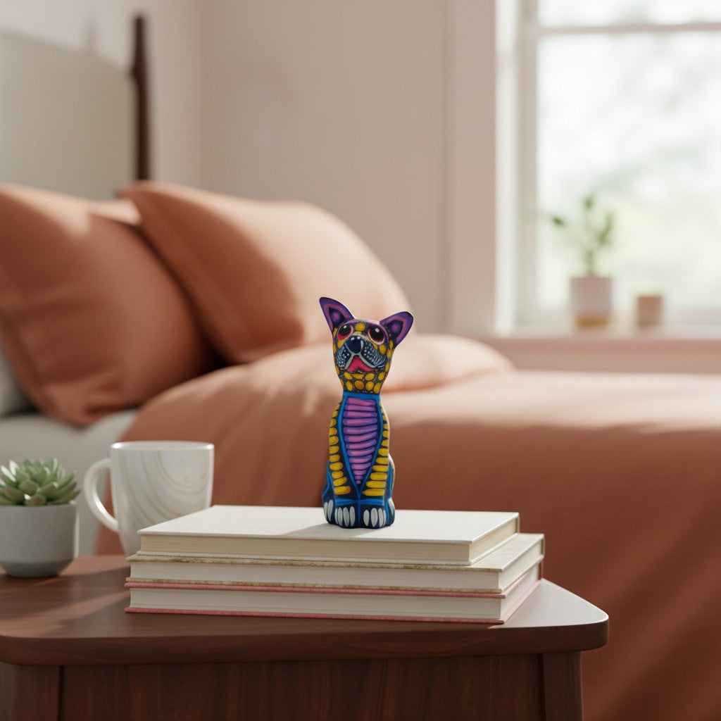 Alebrije Sitting Dog Statue | Hand-Painted Decorative Art
