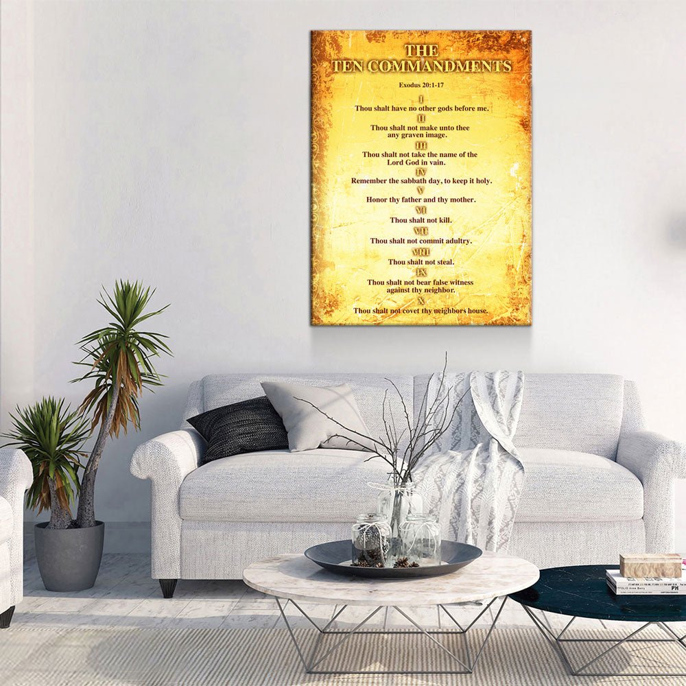 The Ten Commandments Canvas Wall Art, Religious Decor, 10 Commandments Print
