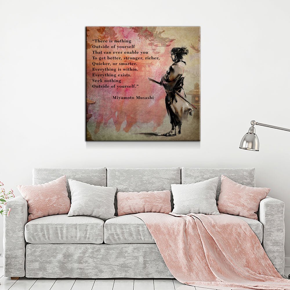 There Is Nothing Outside Yourself Miyamoto Musashi Quote Samurai Art Canvas Wall Art, Ukiyoe, Japanese Art