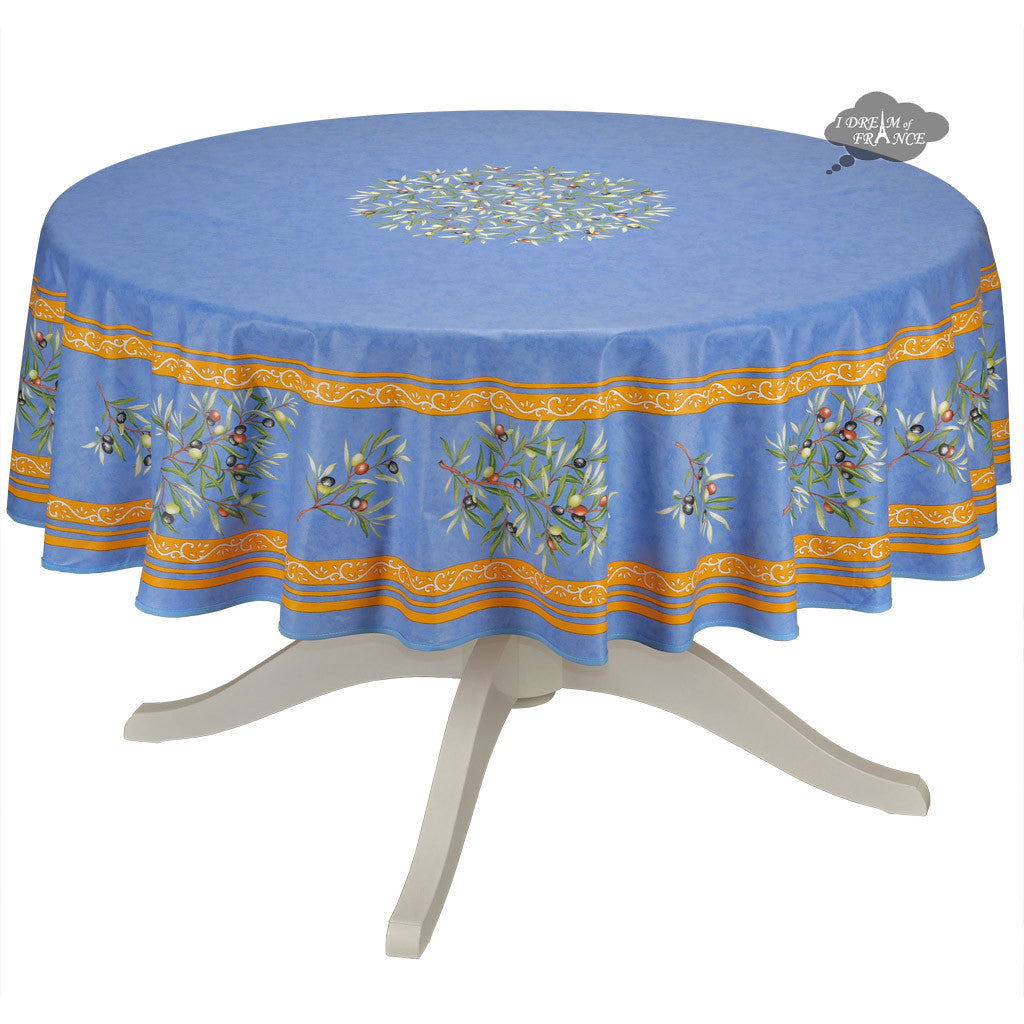 70" Round Clos des Oliviers Blue French Tablecloths by Label France