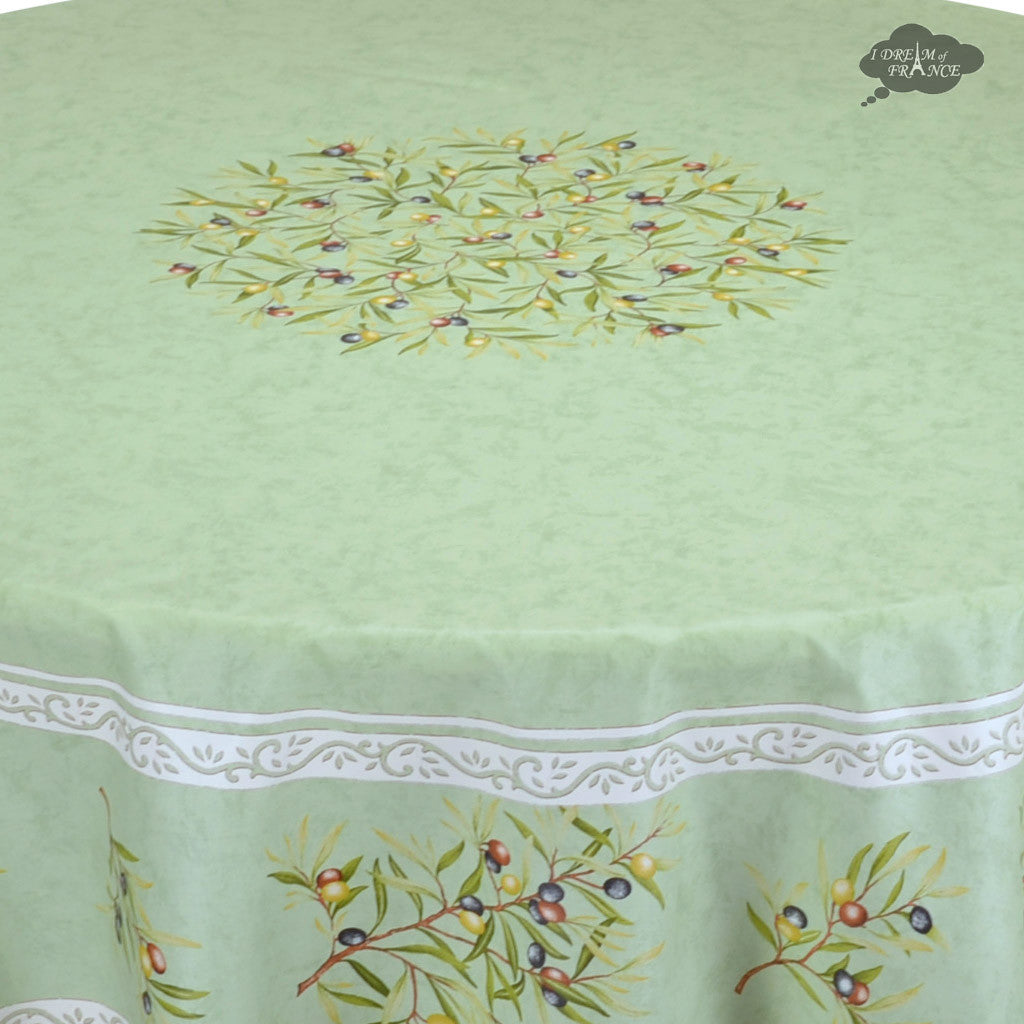 70" Round Clos des Oliviers Green French Cotton Tablecloths by Label France