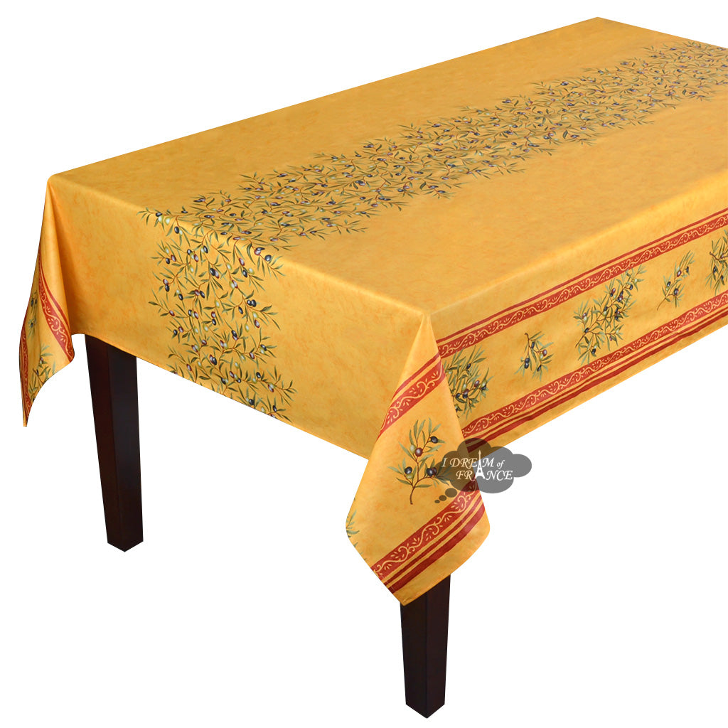 60x120" Rectangular Clos des Oliviers Yellow Acrylic Coated Cotton Double Border Tablecloth by Label France