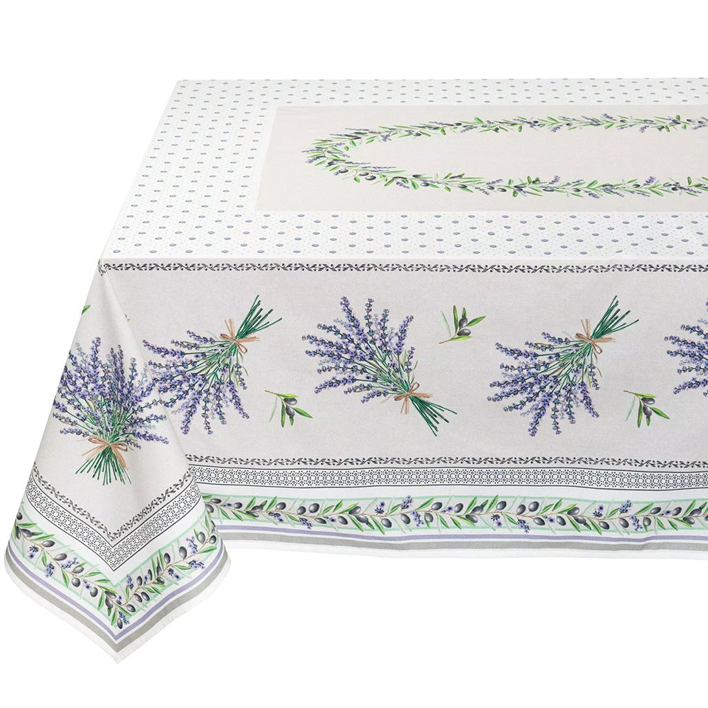60x78" Rectangular Lauris Acrylic-Coated Cotton Tablecloth by Tissus Toselli