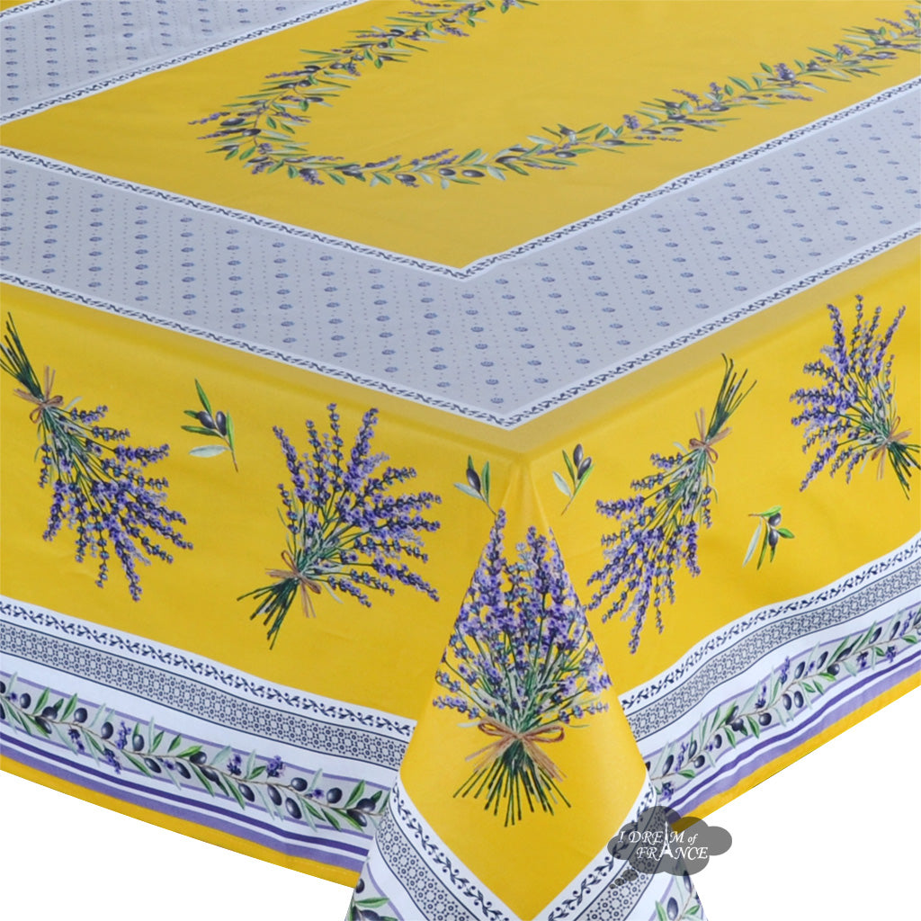 60x120" Rectangular Lauris Yellow Acrylic Coated Cotton Tablecloth by Tissus Toselli