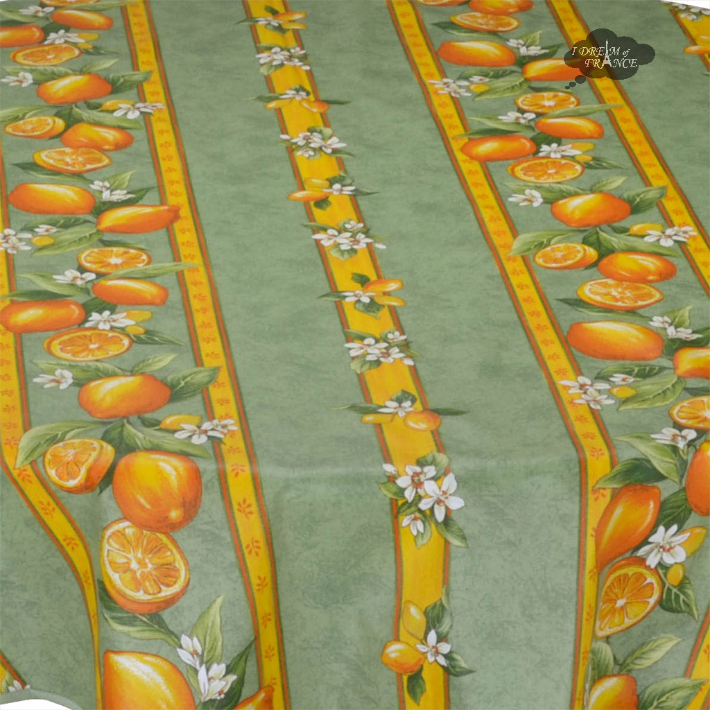 58" Round Lemons Green Tablecloth by Tissus Toselli