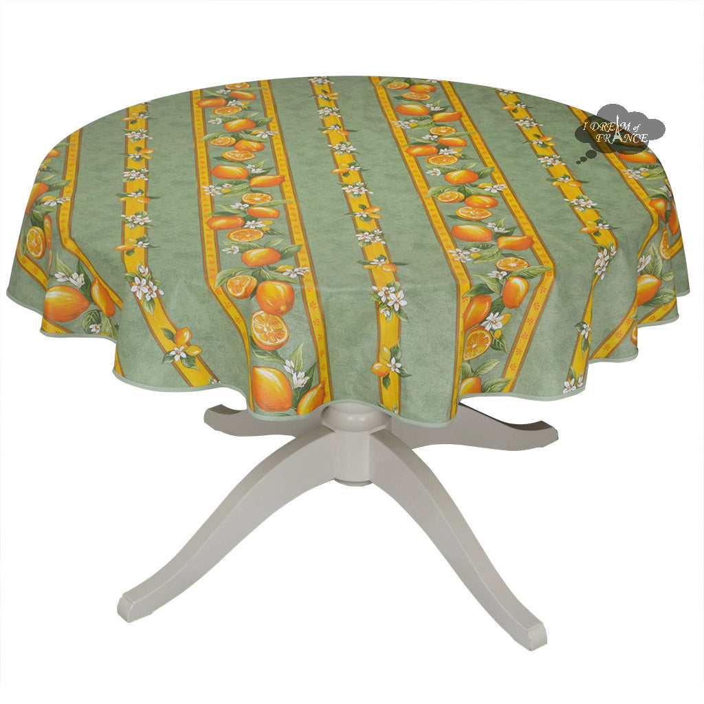 58" Round Lemons Green Tablecloth by Tissus Toselli