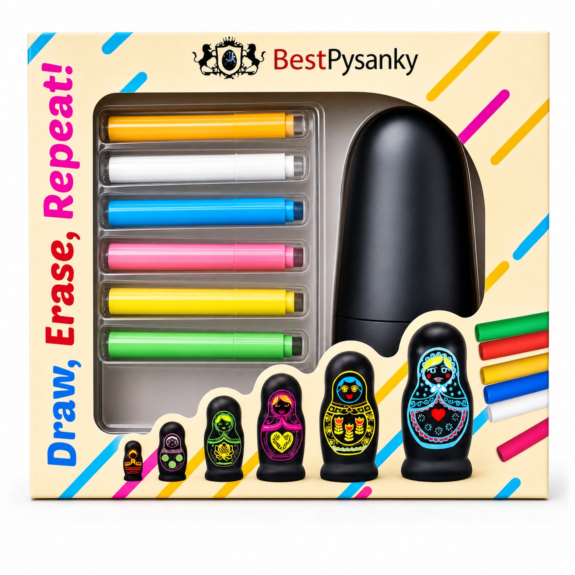 Chalkboard Nesting Doll Set with Color Chalks Gift Boxed