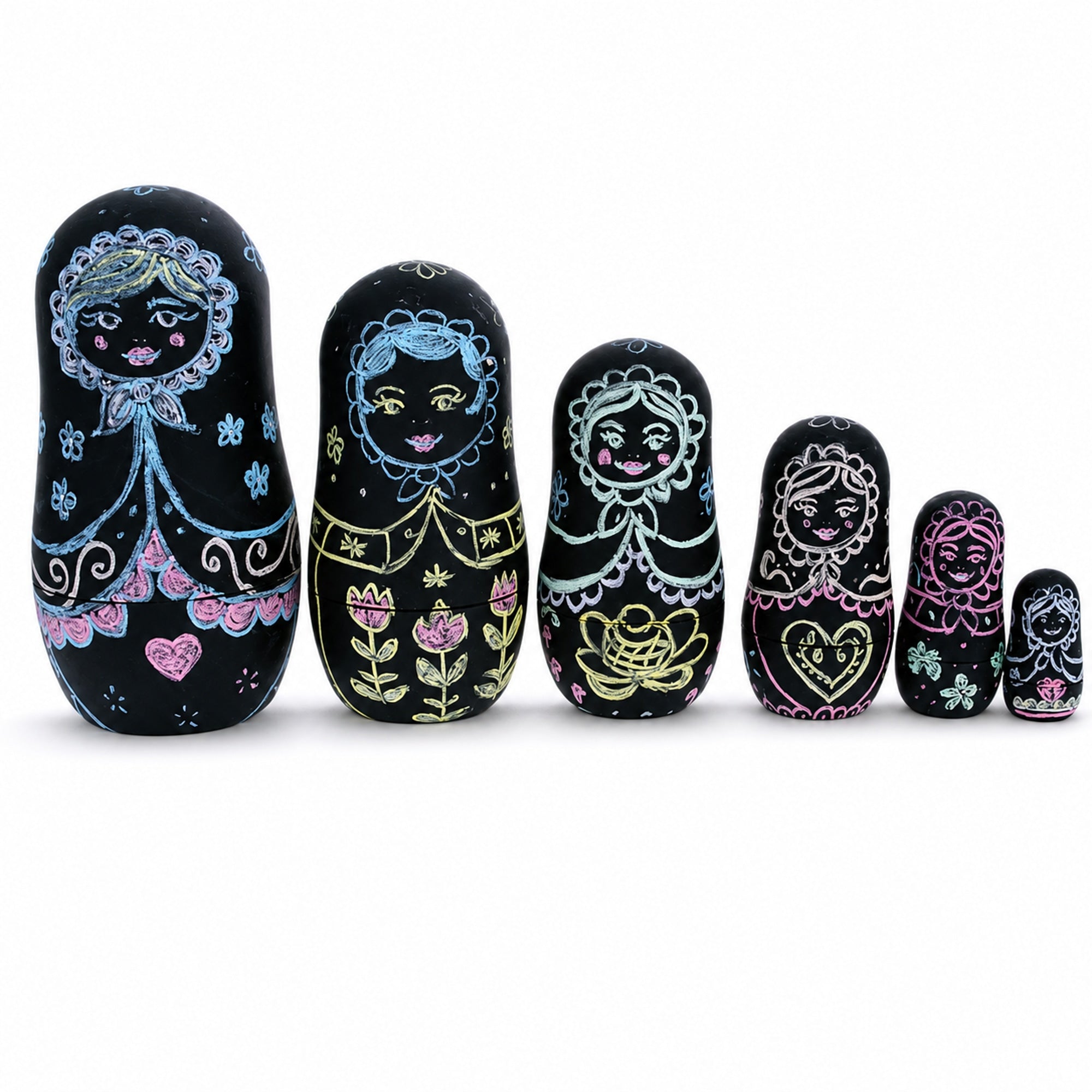 Chalkboard Nesting Doll Set with Color Chalks Gift Boxed