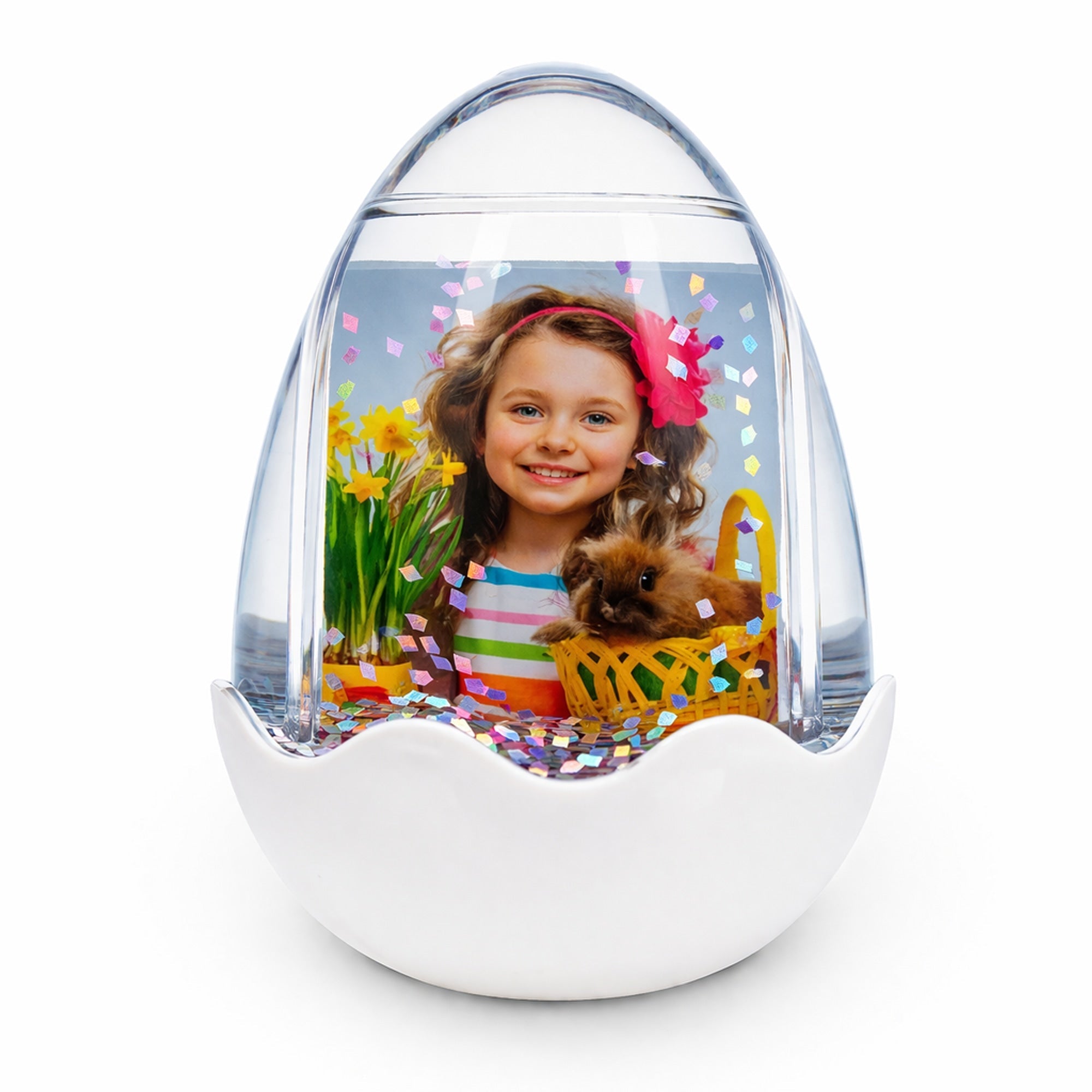 Egg-Shaped Water Globe Picture Frame with LED Light and Musical Bliss