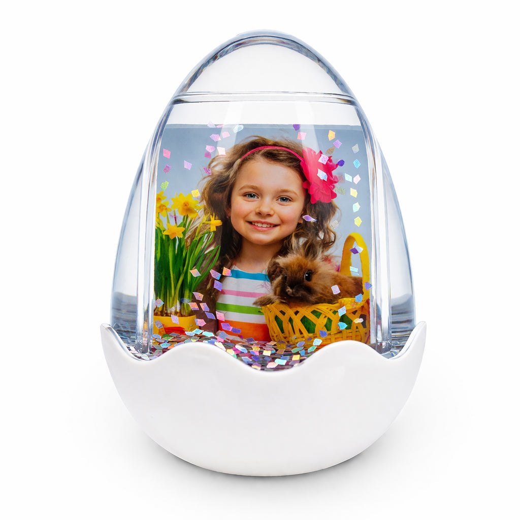 Egg-Shaped Water Globe Picture Frame with LED Light and Musical Bliss