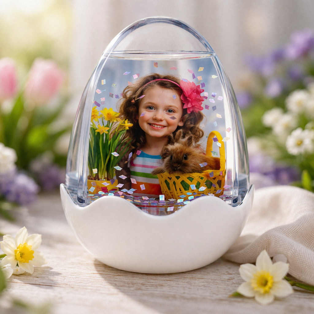 Egg-Shaped Water Globe Picture Frame with LED Light and Musical Bliss