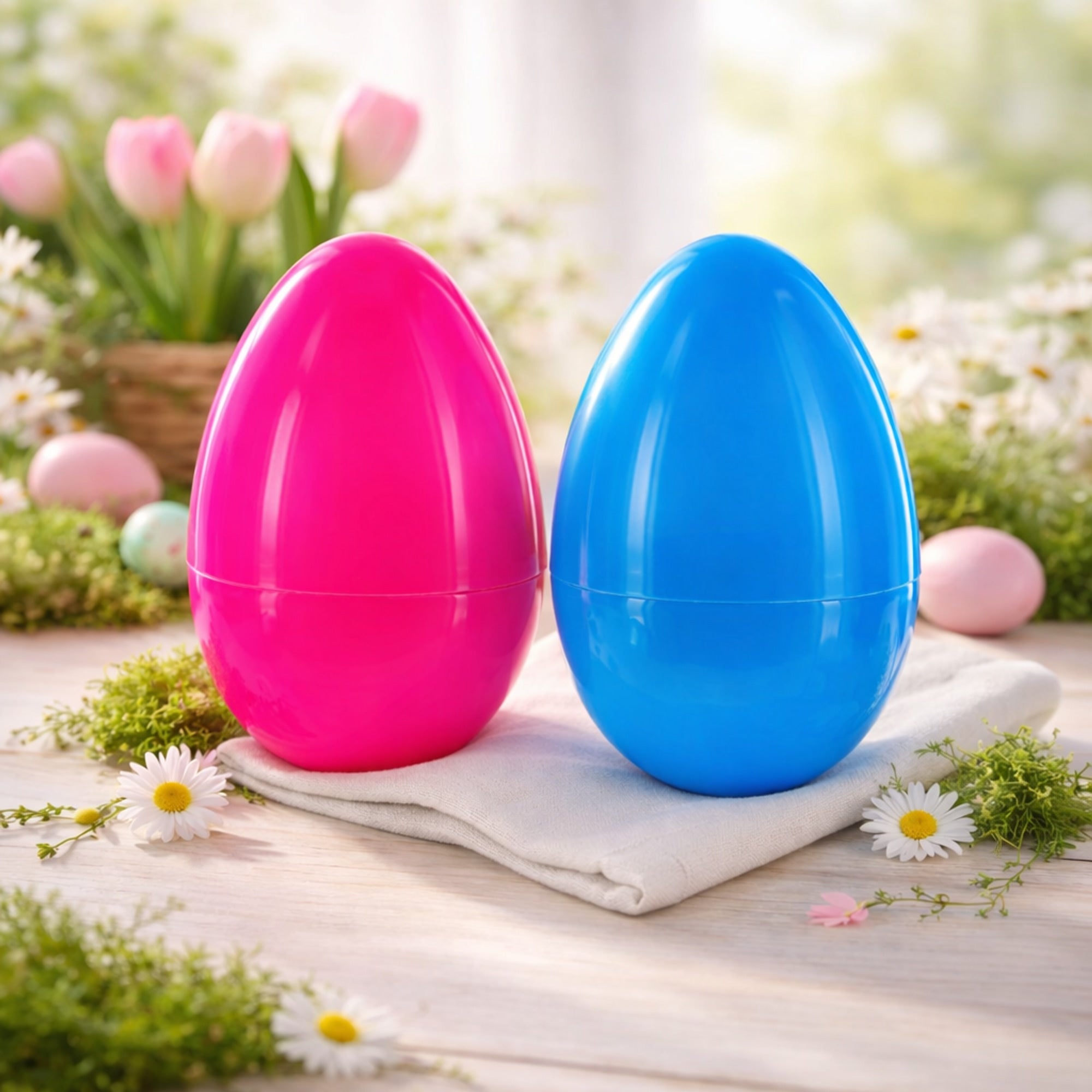 Set of 2 Pink and Blue Giant Jumbo Large Size Fillable Plastic Easter Eggs 10 Inches