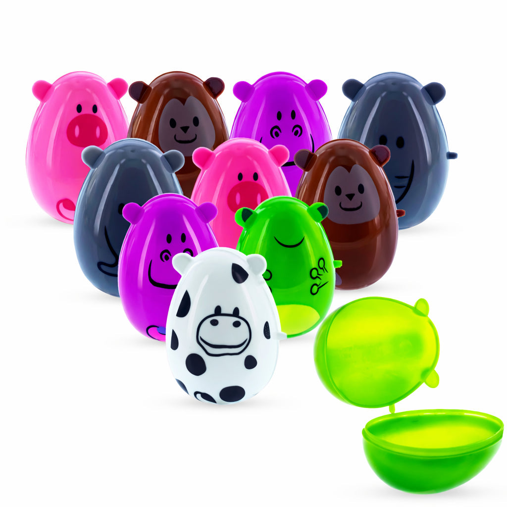 Set of 12 Animal-Themed Plastic Easter Eggs 2.25 Inches