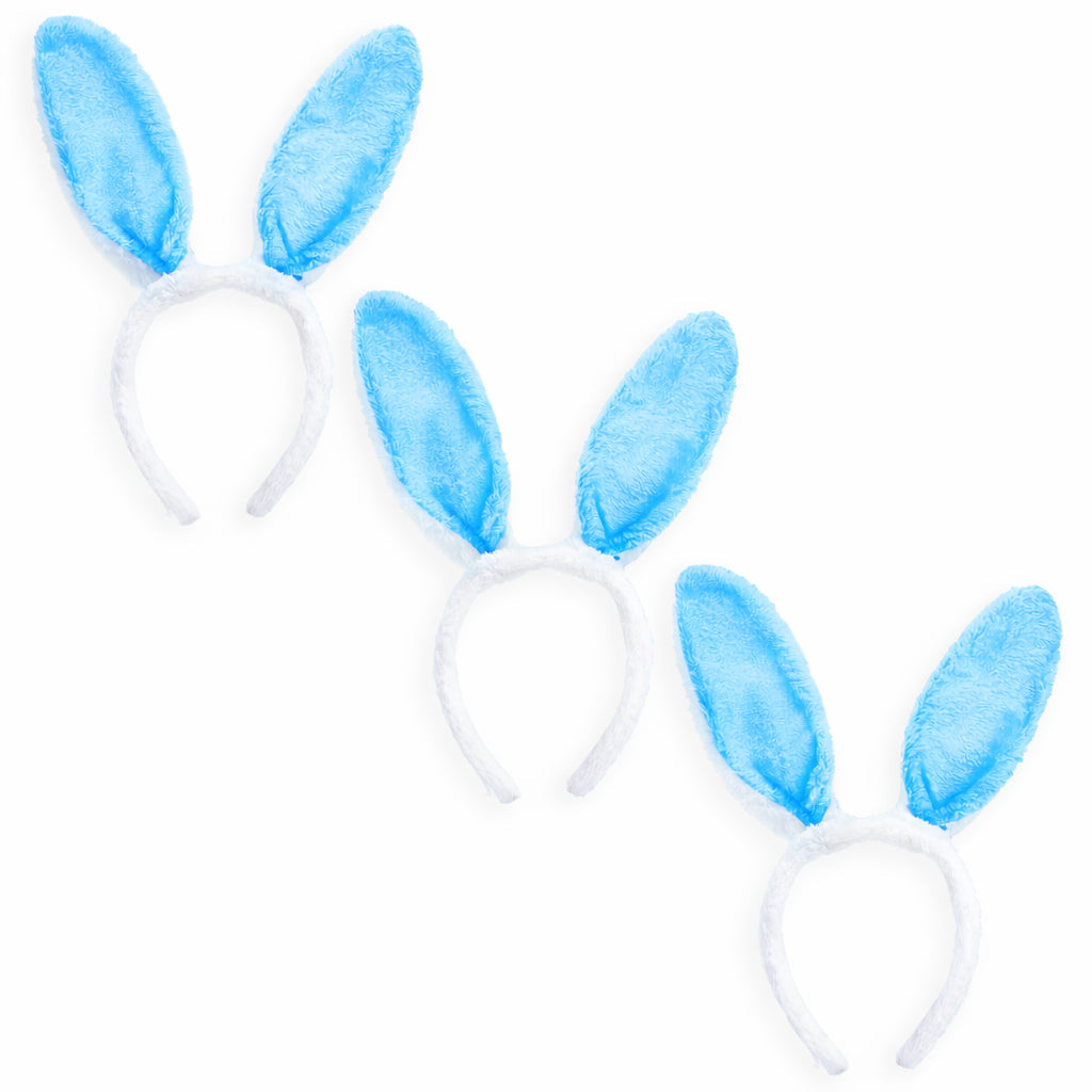 Set of 3 Blue Bunny Ear Headbands - Easter Costume Accessory 11.7 Inches