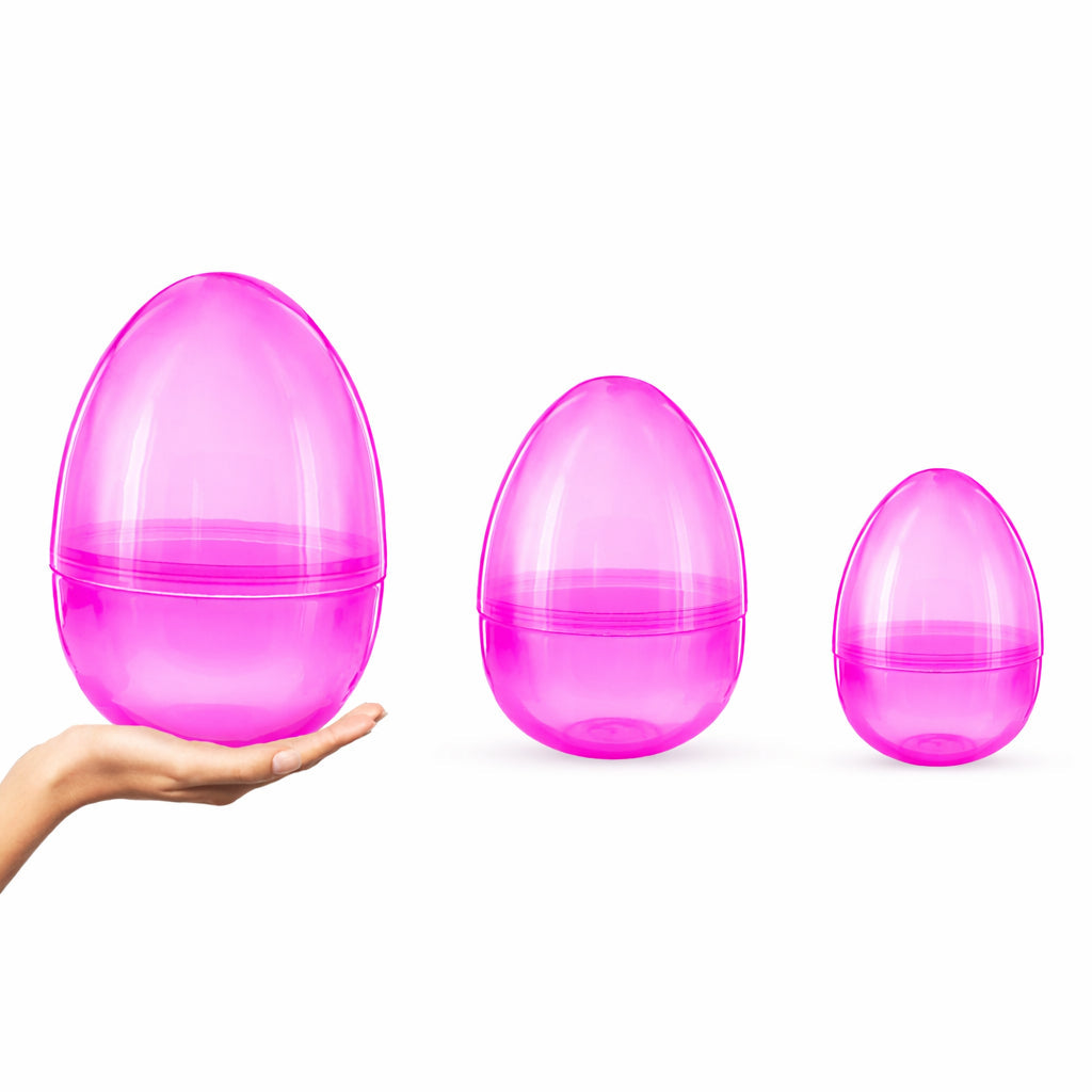 Set of 3 Giant Plastic Easter Eggs - Pink Jumbo Fillable Decor 10 Inches