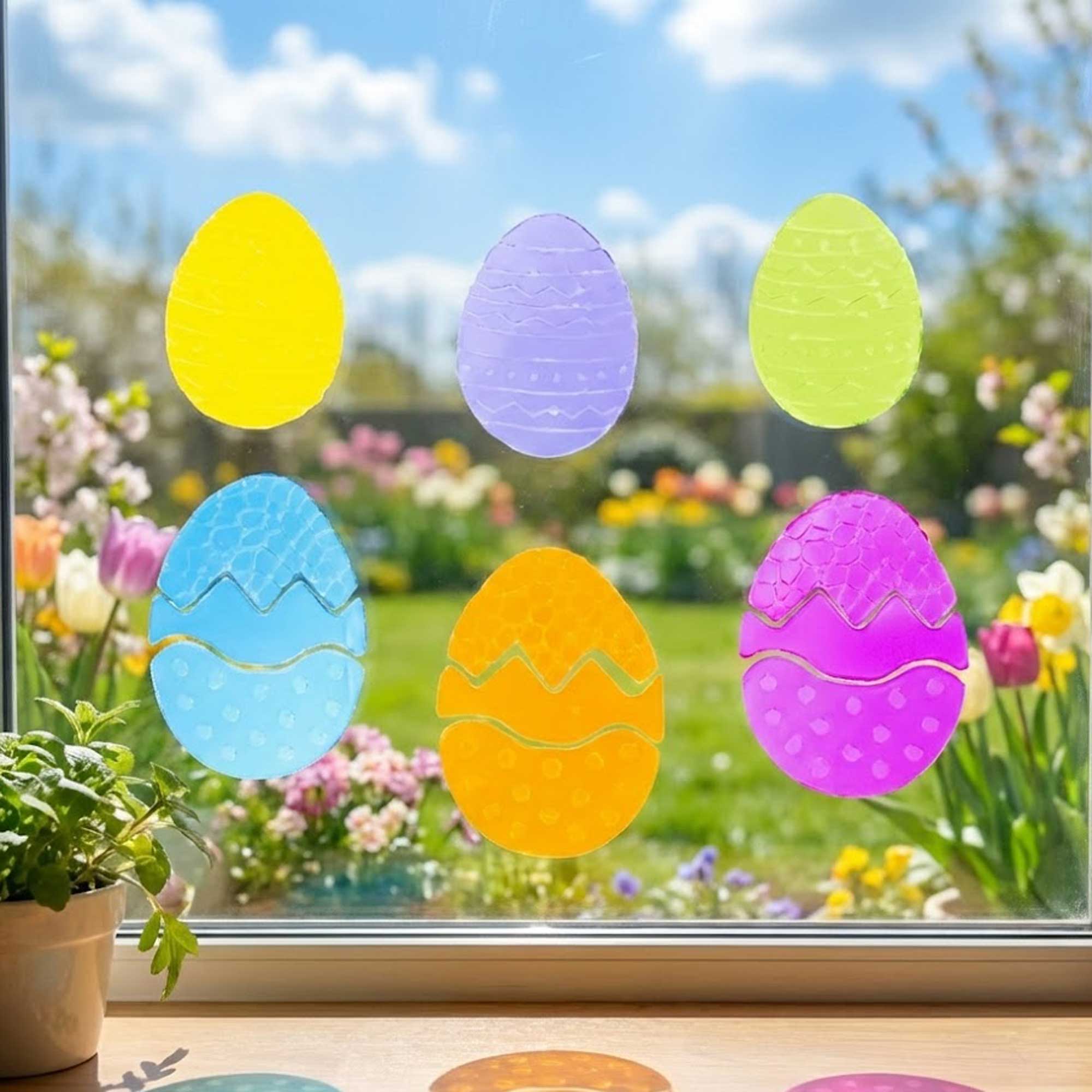 Set of 6 Easter Egg Gel Window Clings Gel Decorations