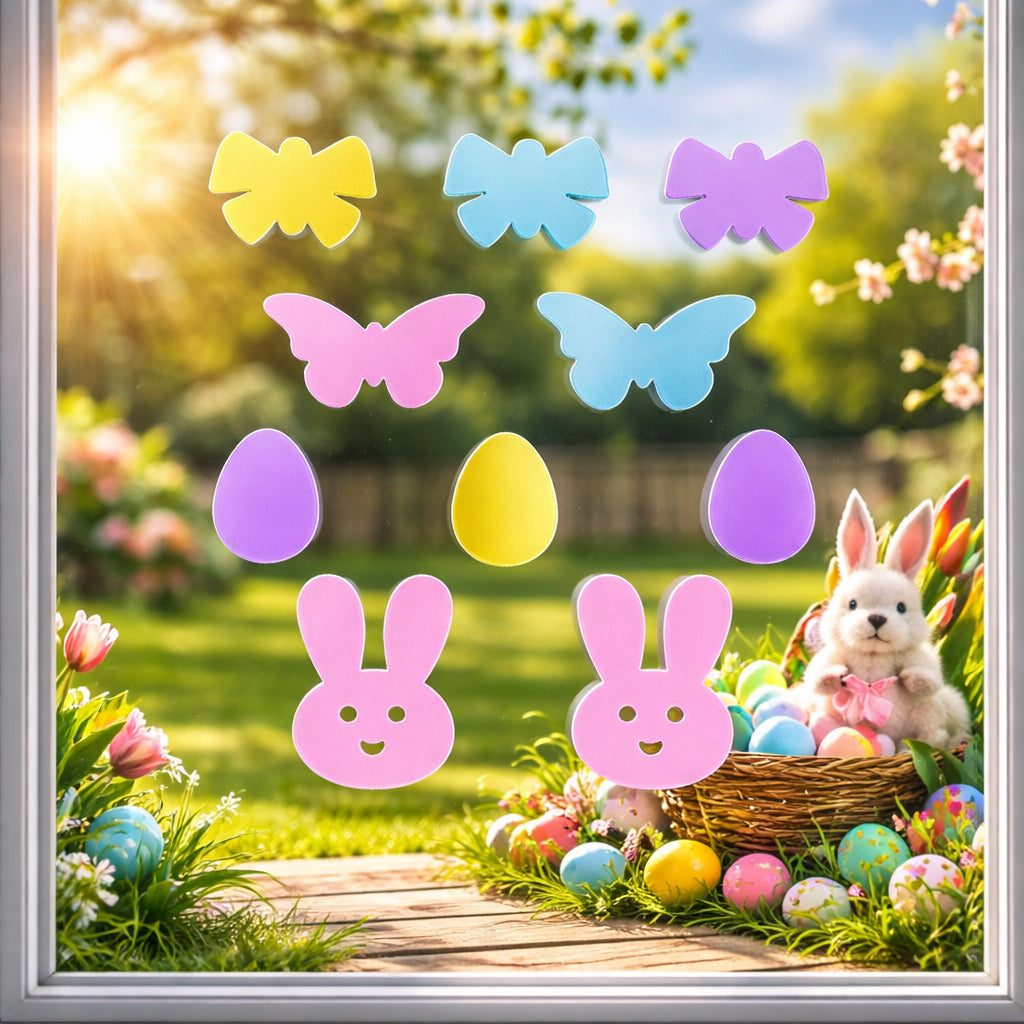 10 Easter Gel Window Clings Bunny Egg Butterfly Spring Home Party Décor