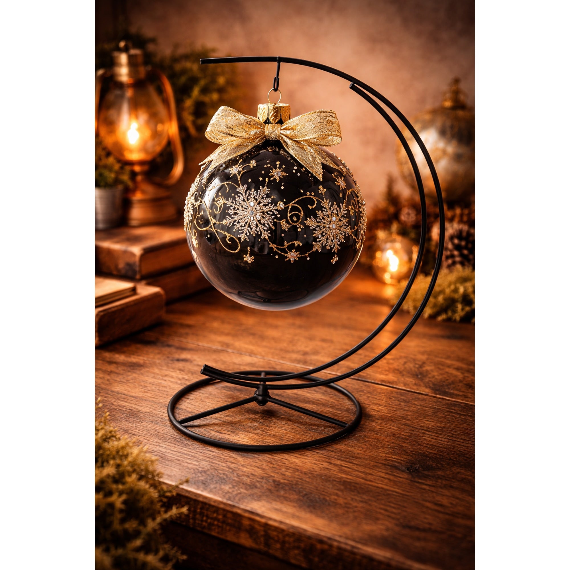 Double Curve Crescent Black Metal Photo Picture Frame and Ornament Display Stand 9.25 Inches