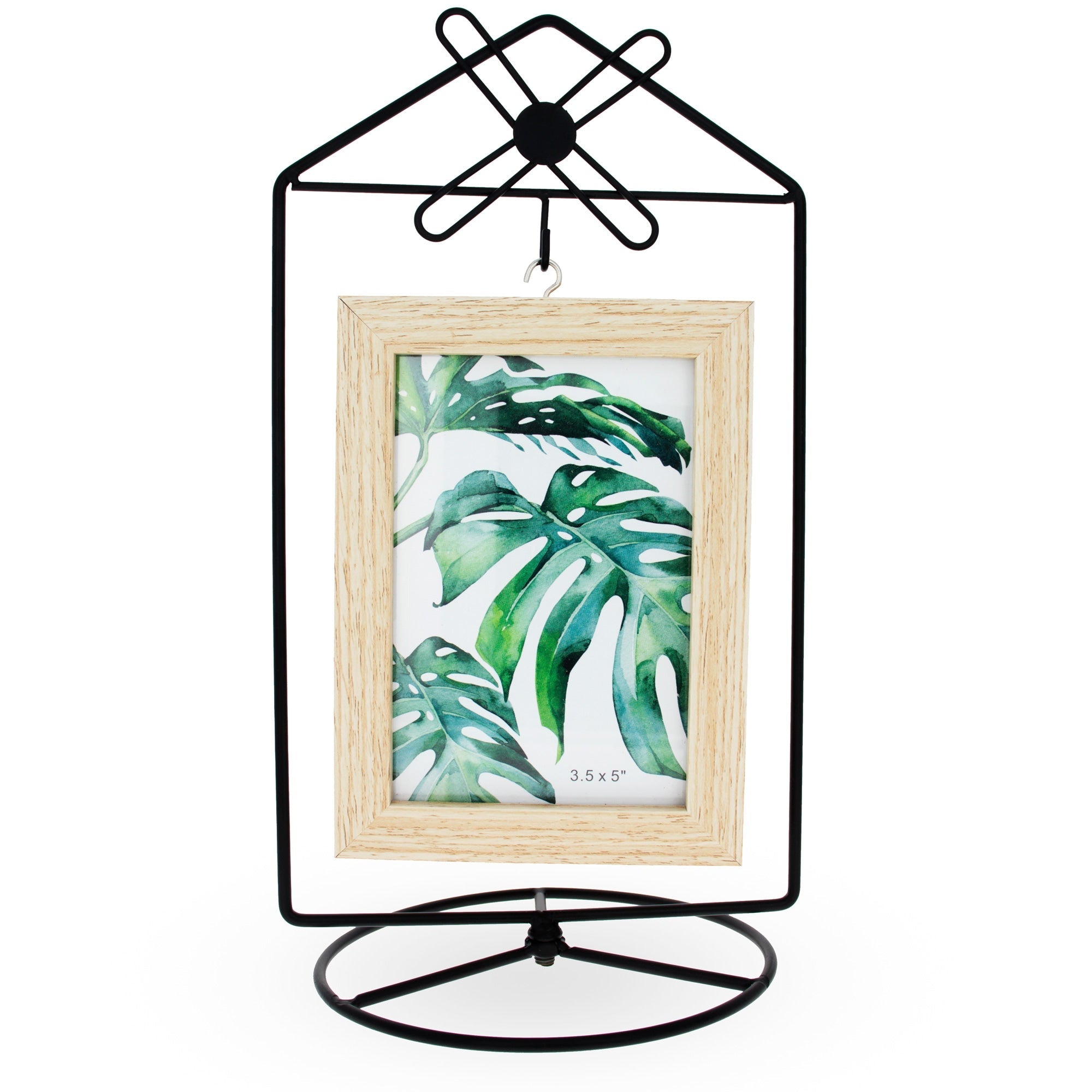 Black Windmill Roof House Hanging Photo Picture Frame and Metal Ornament Stand 10.15 Inches