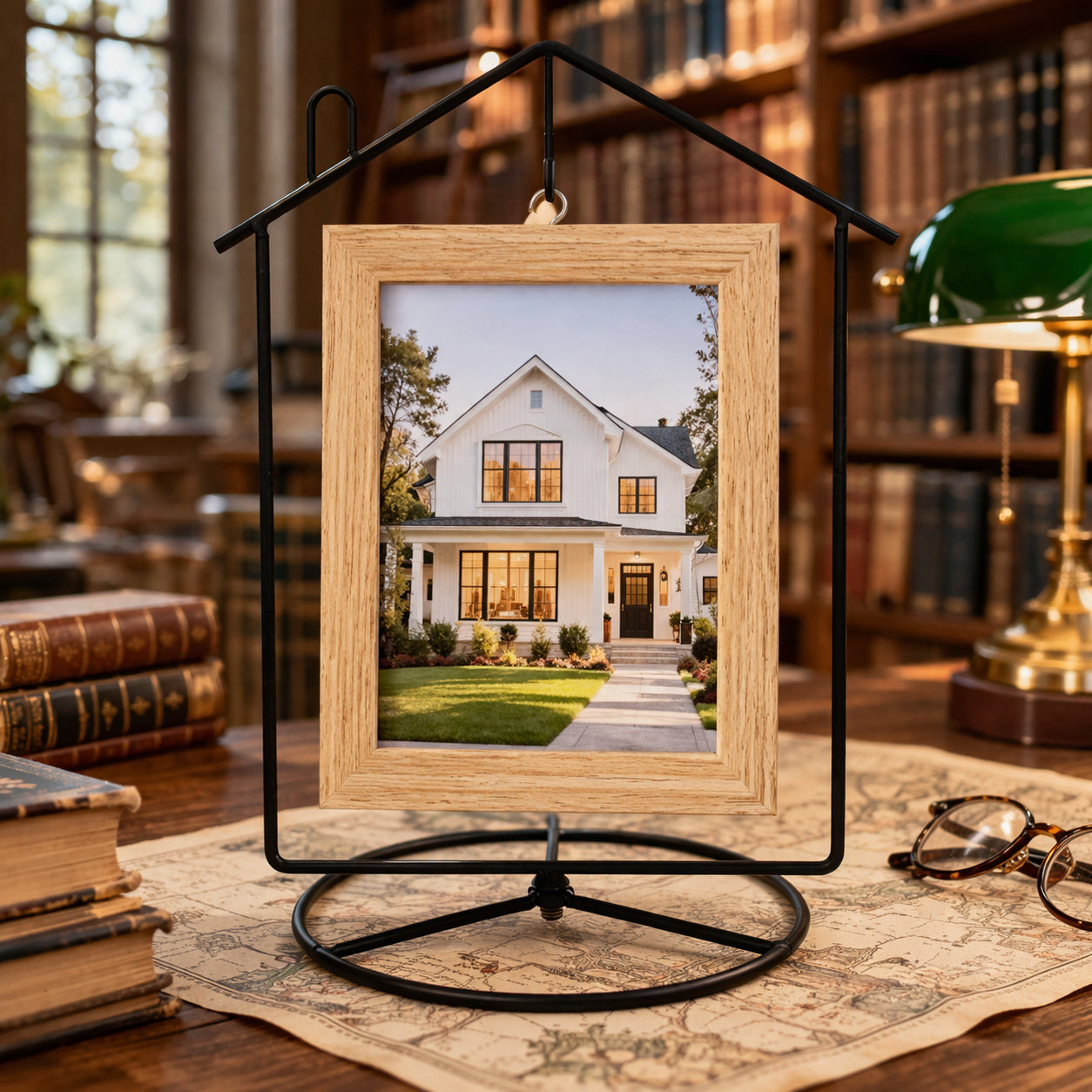 Black House-Shaped Hanging Photo Picture Frame and Metal Ornament Stand 8.7 Inches