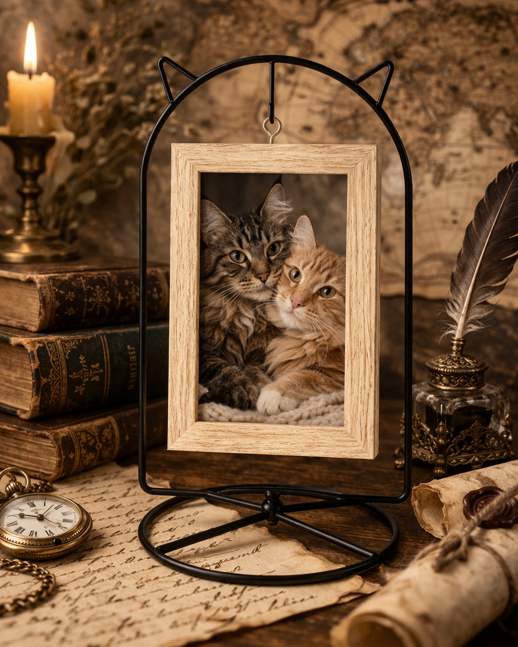Black Cat Hanging Photo Picture Frame and Metal Ornament Stand 9.25 Inches
