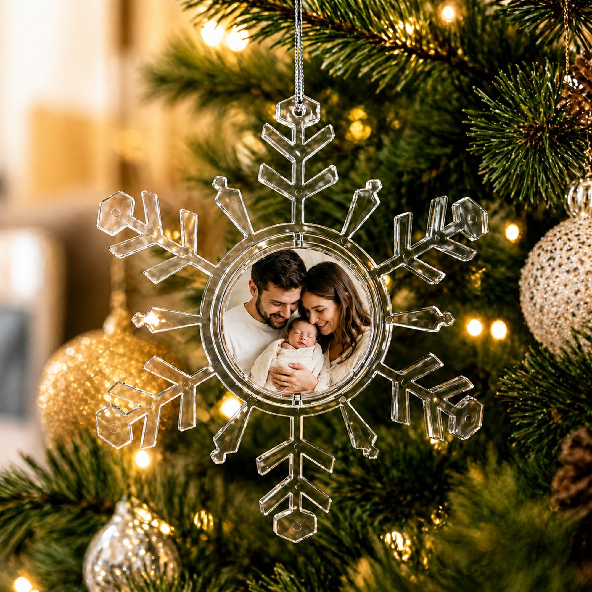 Clear Plastic Christmas Snowflake Frame Ornament