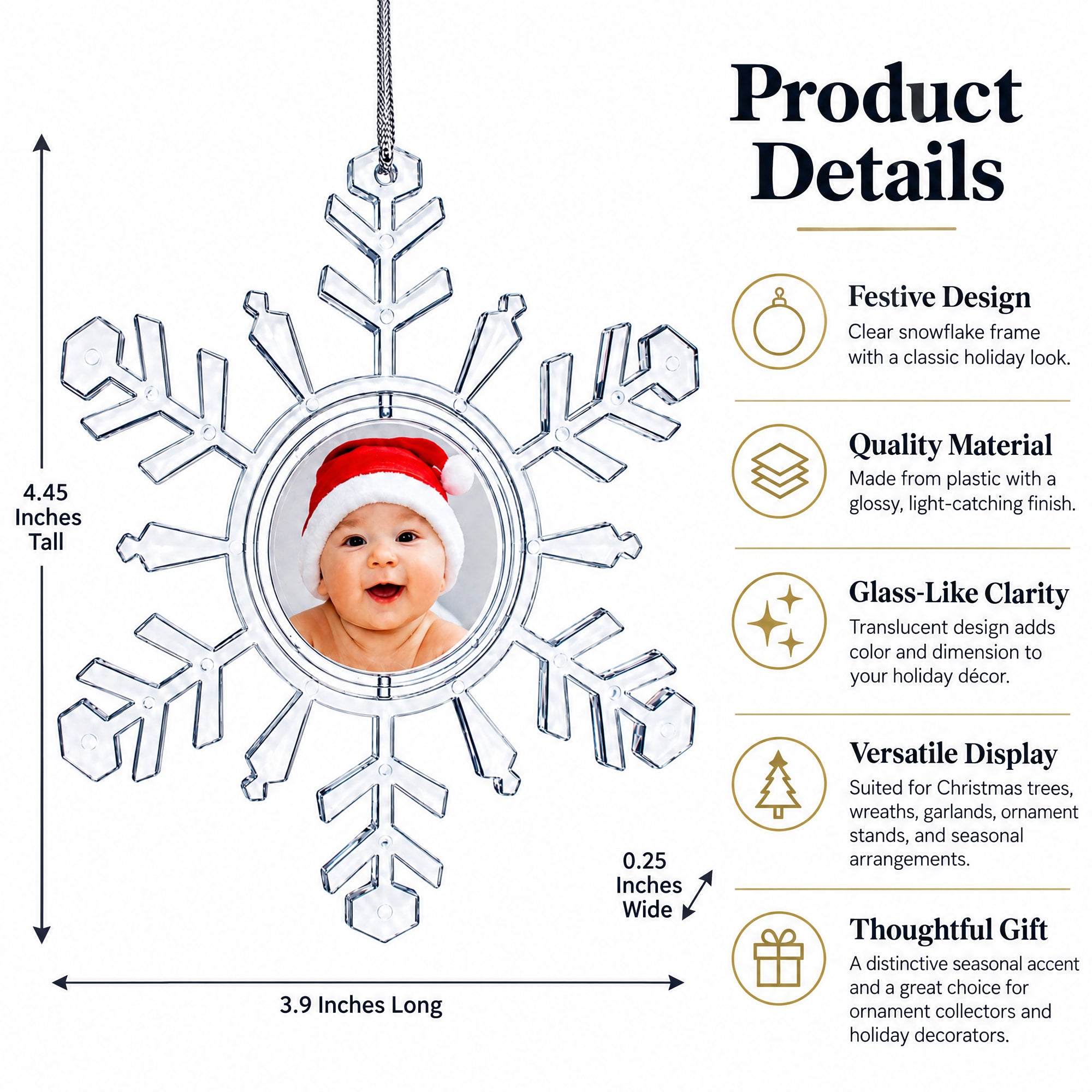 Clear Plastic Christmas Snowflake Frame Ornament