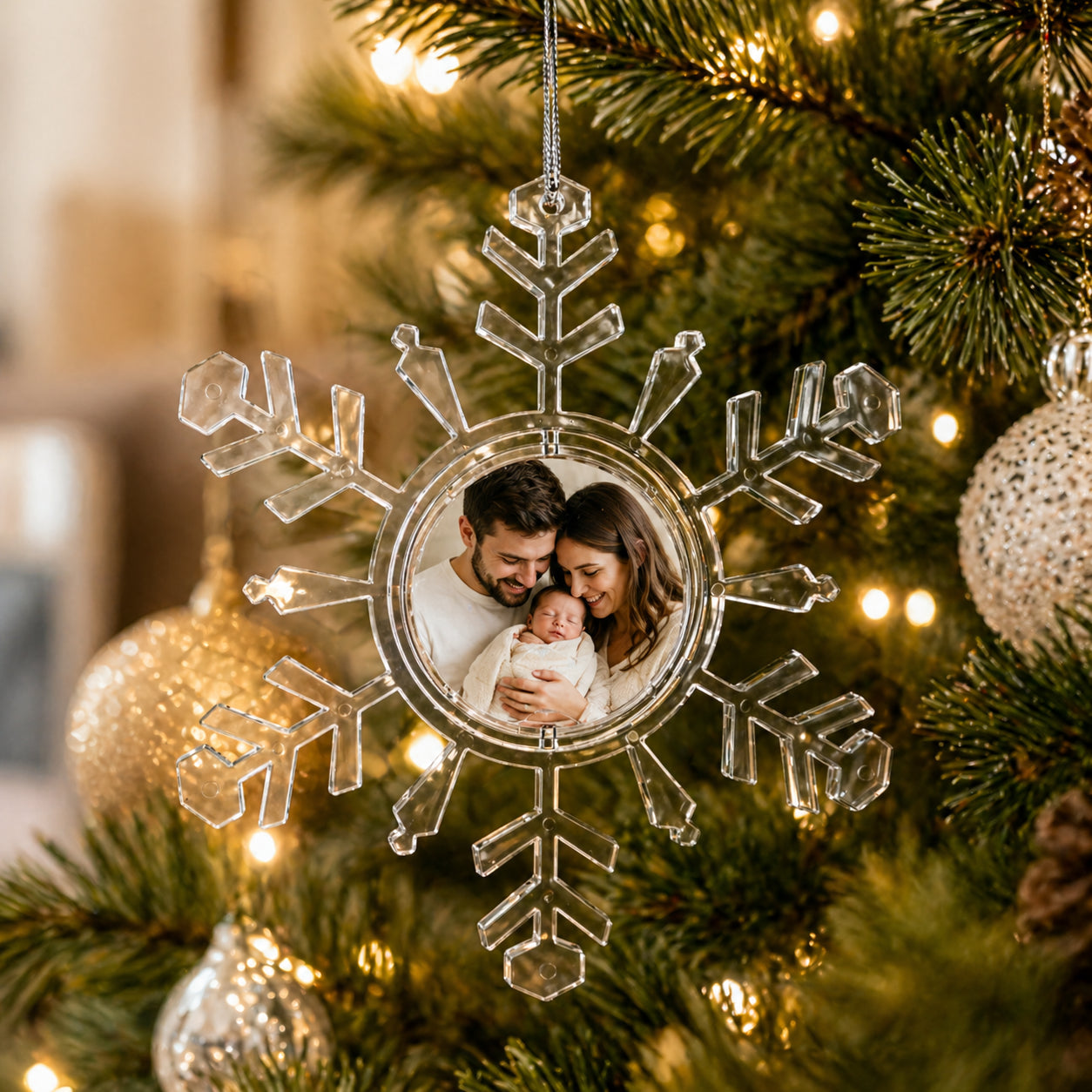 Clear Plastic Christmas Snowflake Frame Ornament