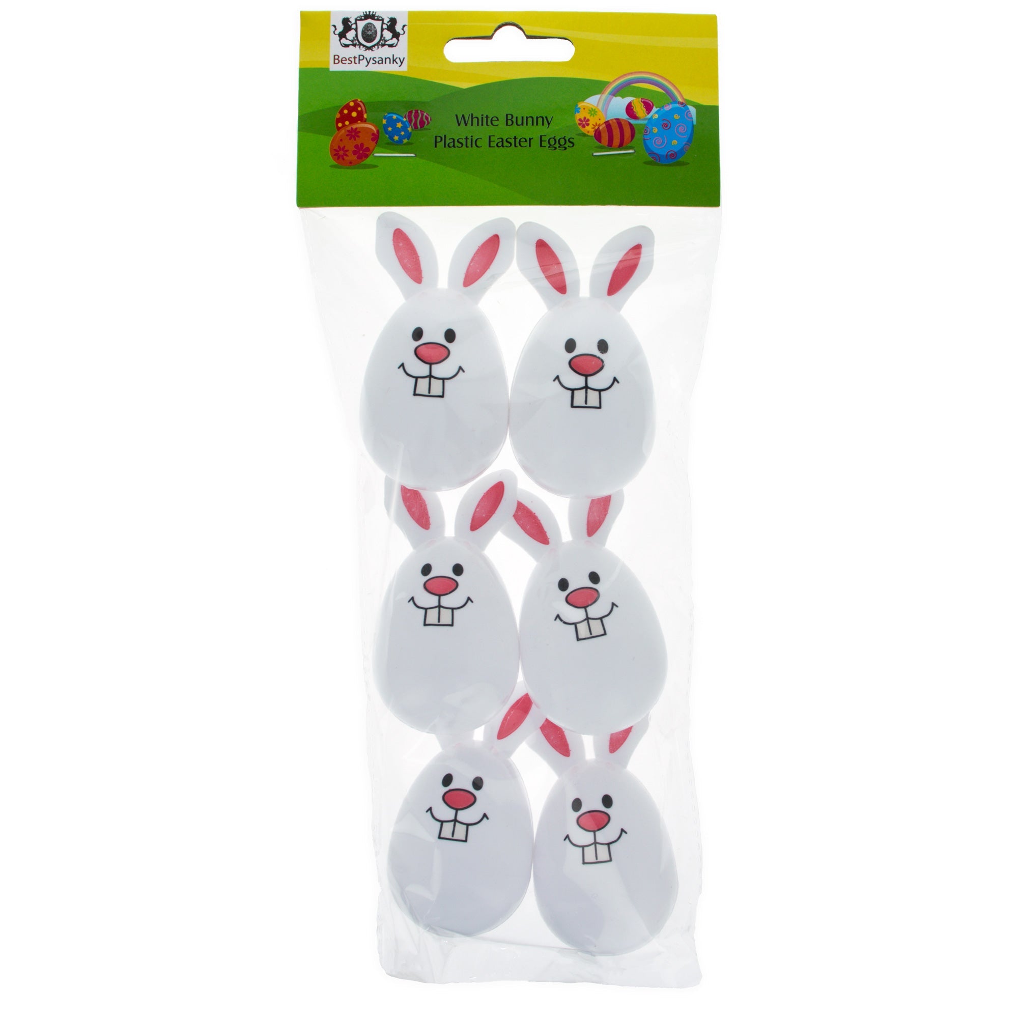 Set of 6 White Bunnies Plastic Easter Eggs
