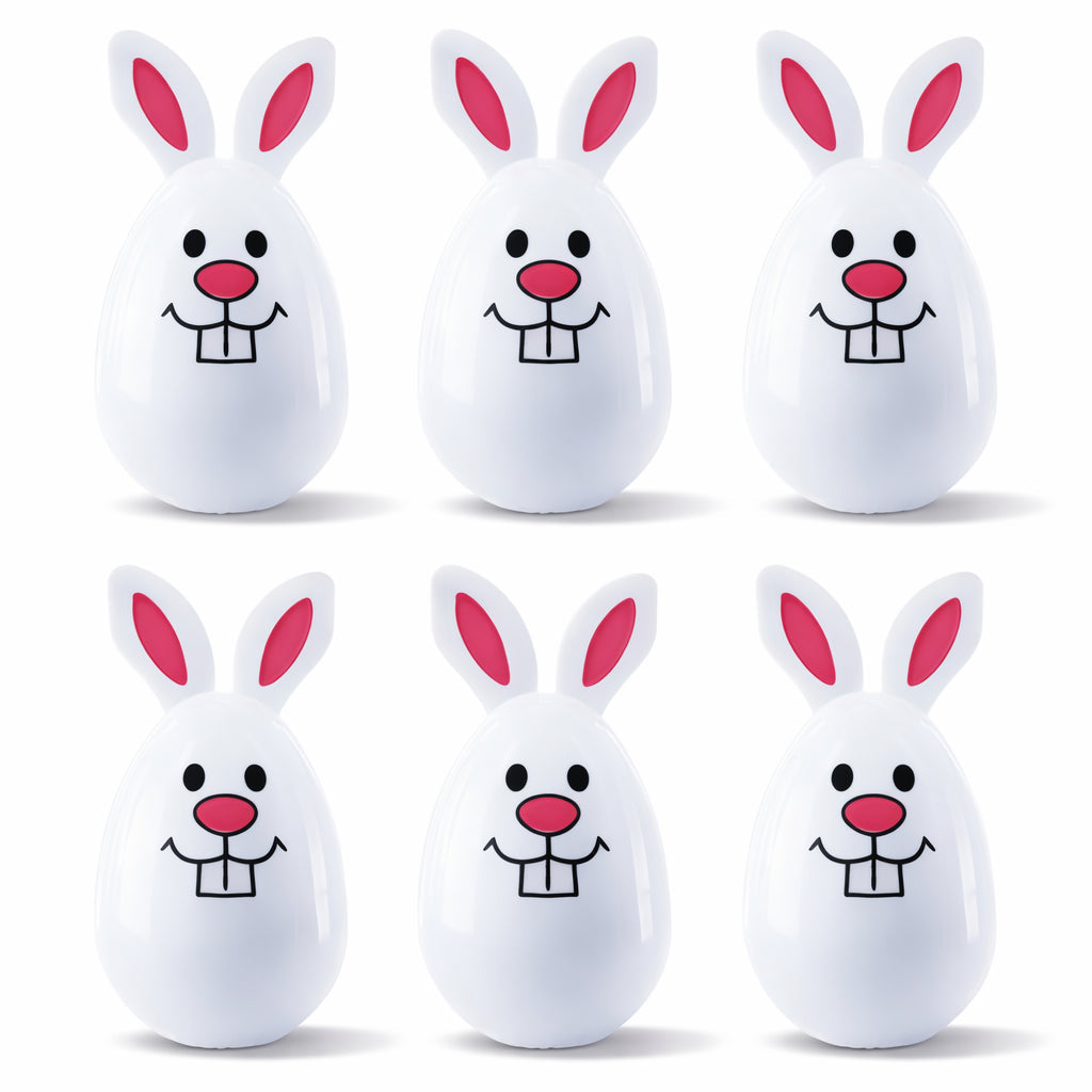 Set of 6 White Bunnies Plastic Easter Eggs
