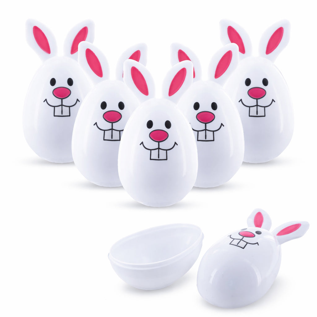 Set of 6 White Bunnies Plastic Easter Eggs