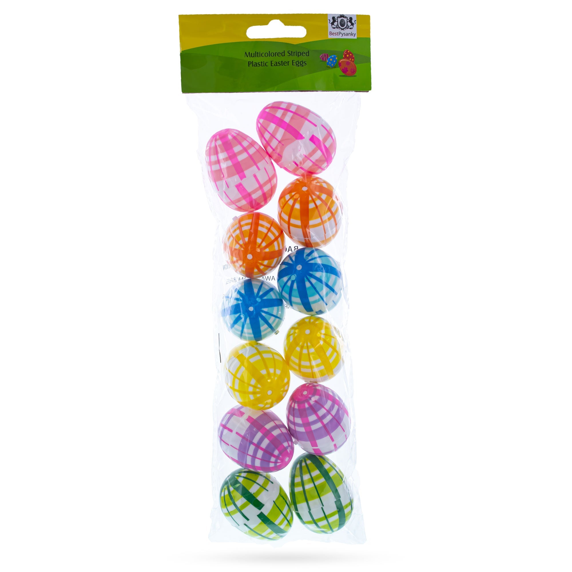 Set of 12 Fillable Easter Eggs Multicolor Plaid Plastic Hinged Eggs 2.25 Inches