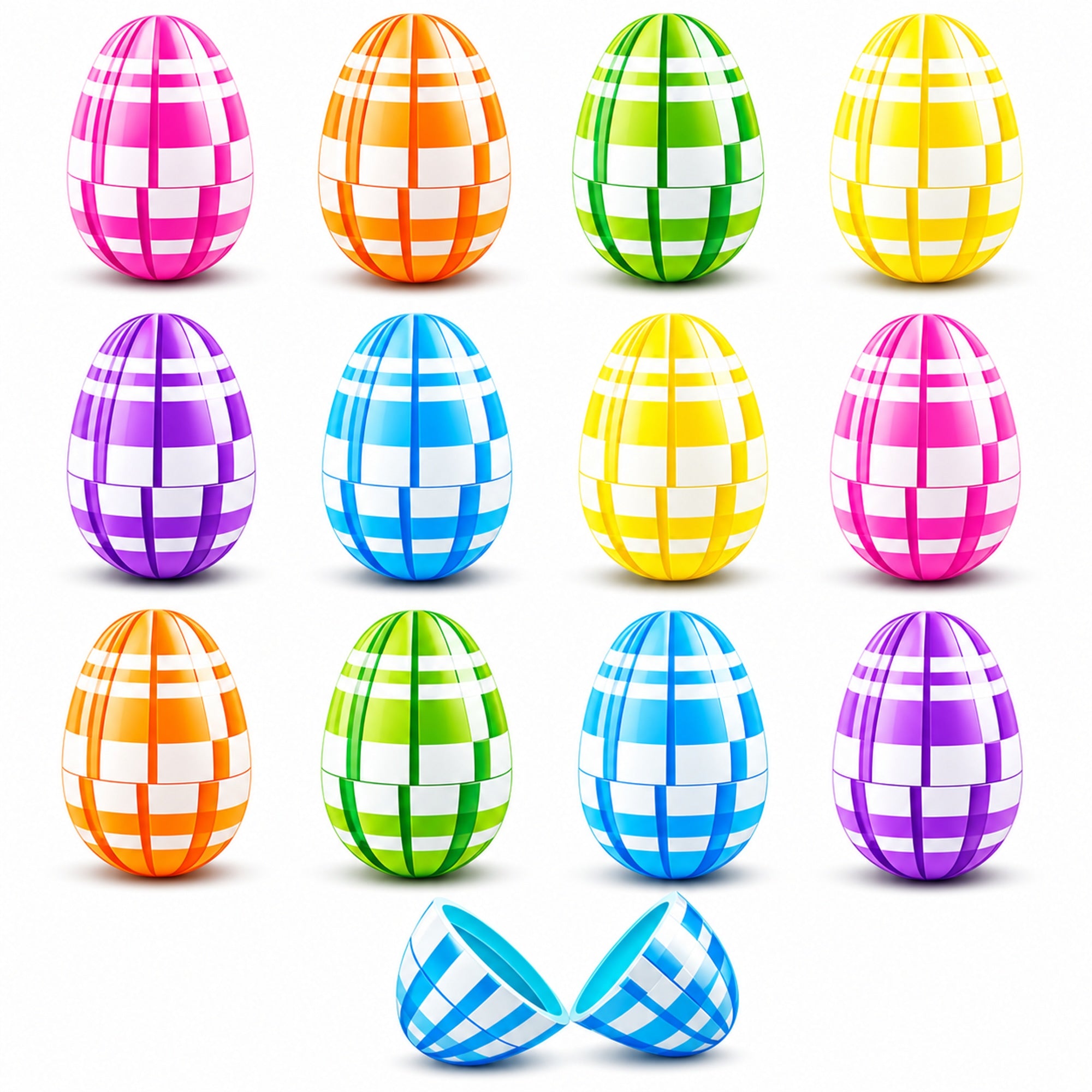 Set of 12 Fillable Easter Eggs Multicolor Plaid Plastic Hinged Eggs 2.25 Inches