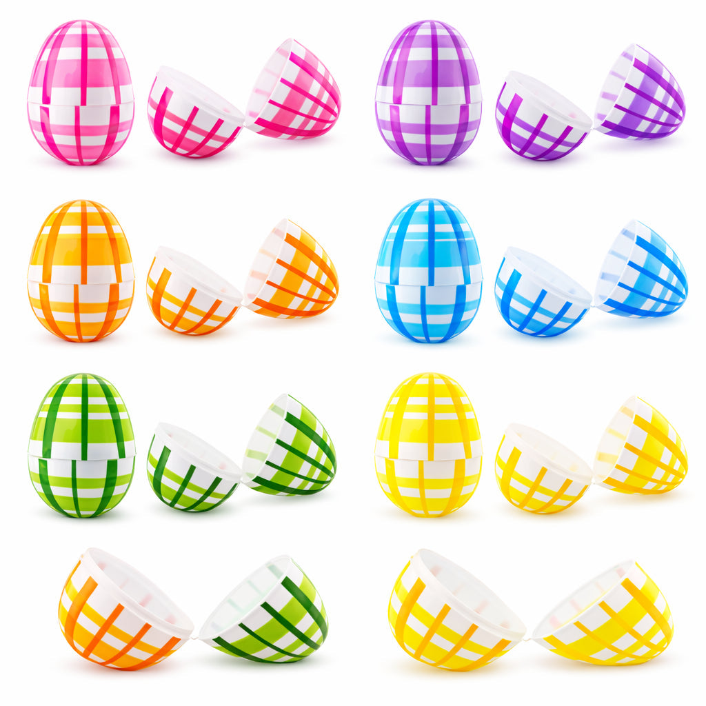 Set of 12 Fillable Easter Eggs Multicolor Plaid Plastic Hinged Eggs 2.25 Inches