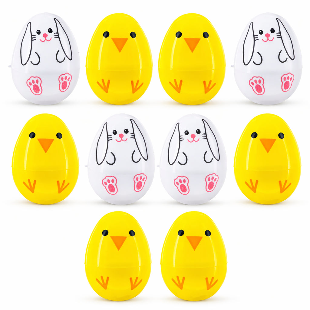Set of 10 Fillable Plastic Easter Eggs - Bunny Chick Hunt Supply 2.25 Inches
