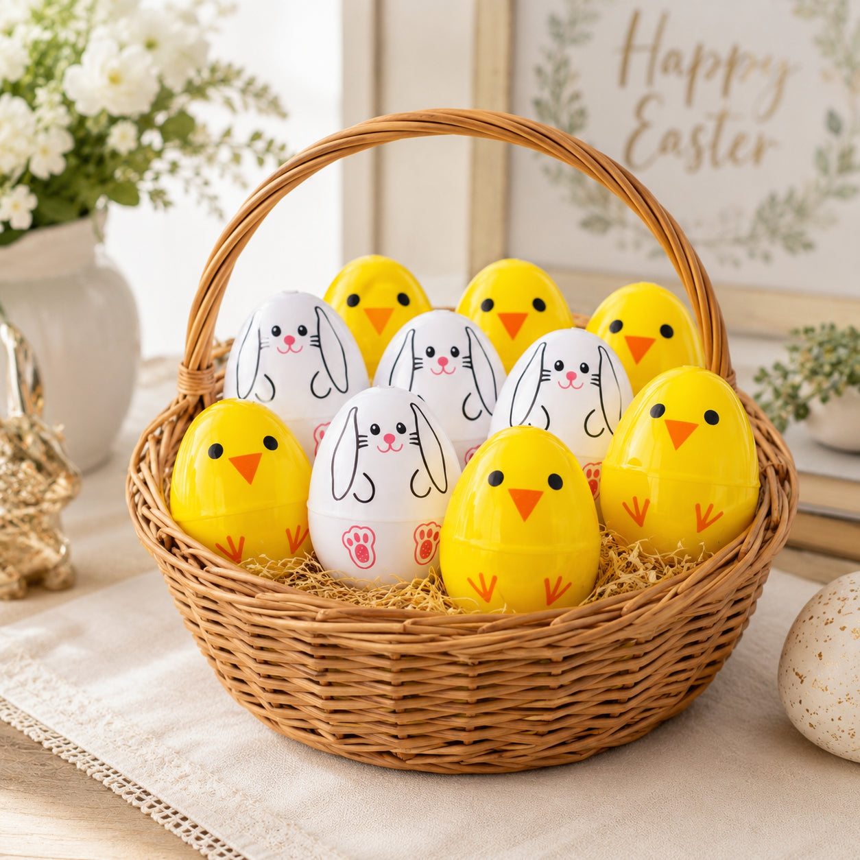 Set of 10 Fillable Plastic Easter Eggs - Bunny Chick Hunt Supply 2.25 Inches