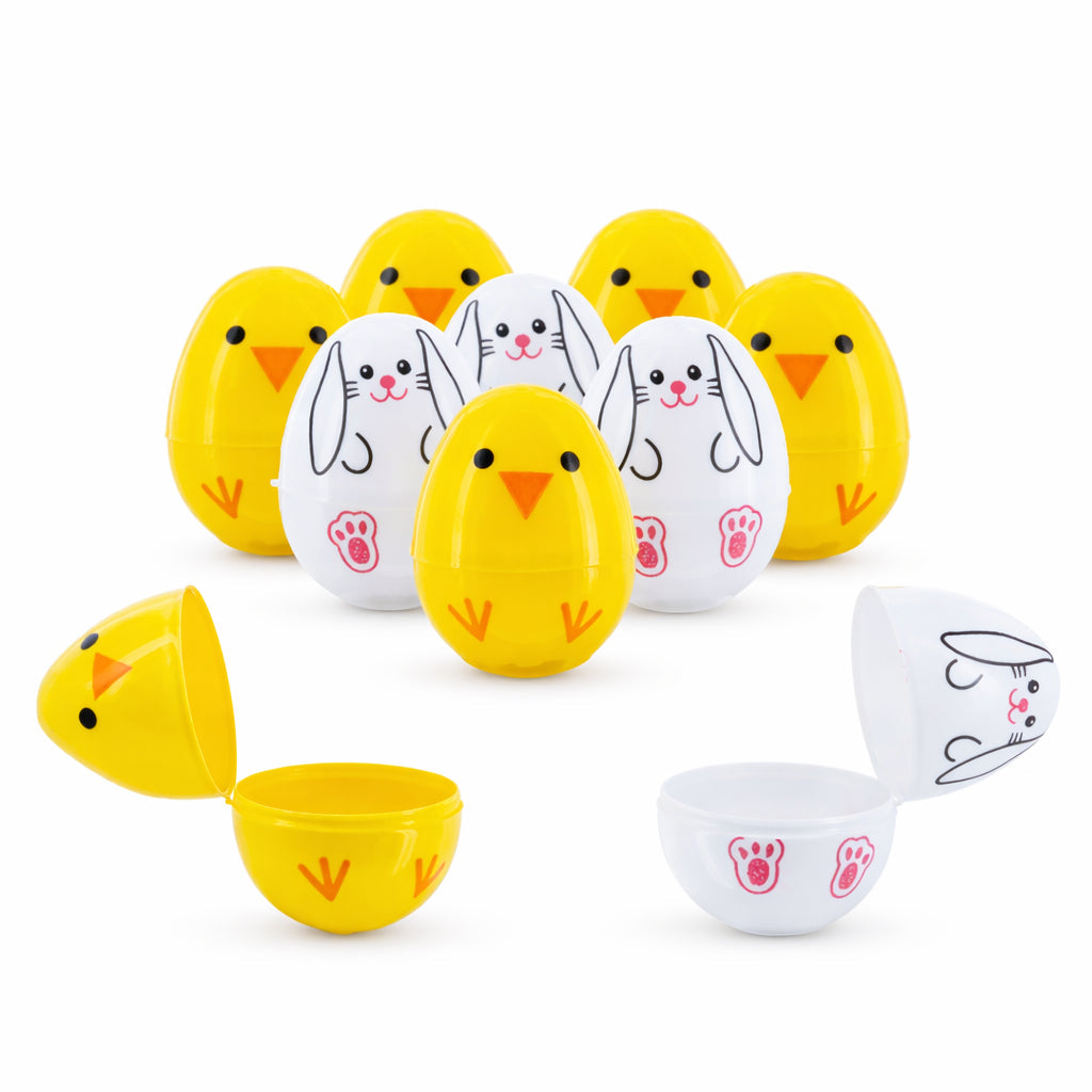 Set of 10 Fillable Plastic Easter Eggs - Bunny Chick Hunt Supply 2.25 Inches