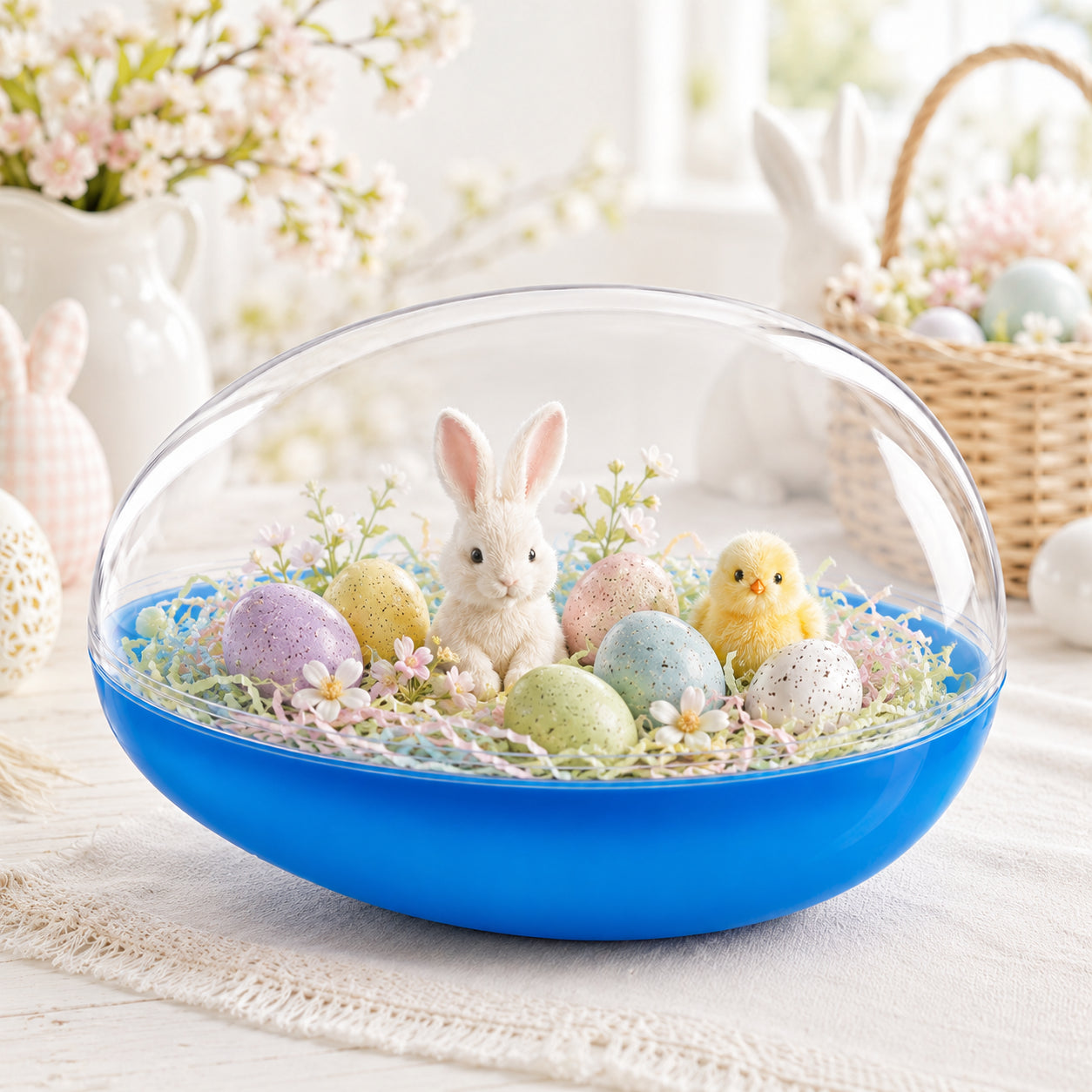 Large Fillable Clear Top Blue Bottom Plastic Easter Egg 5.1 Inches