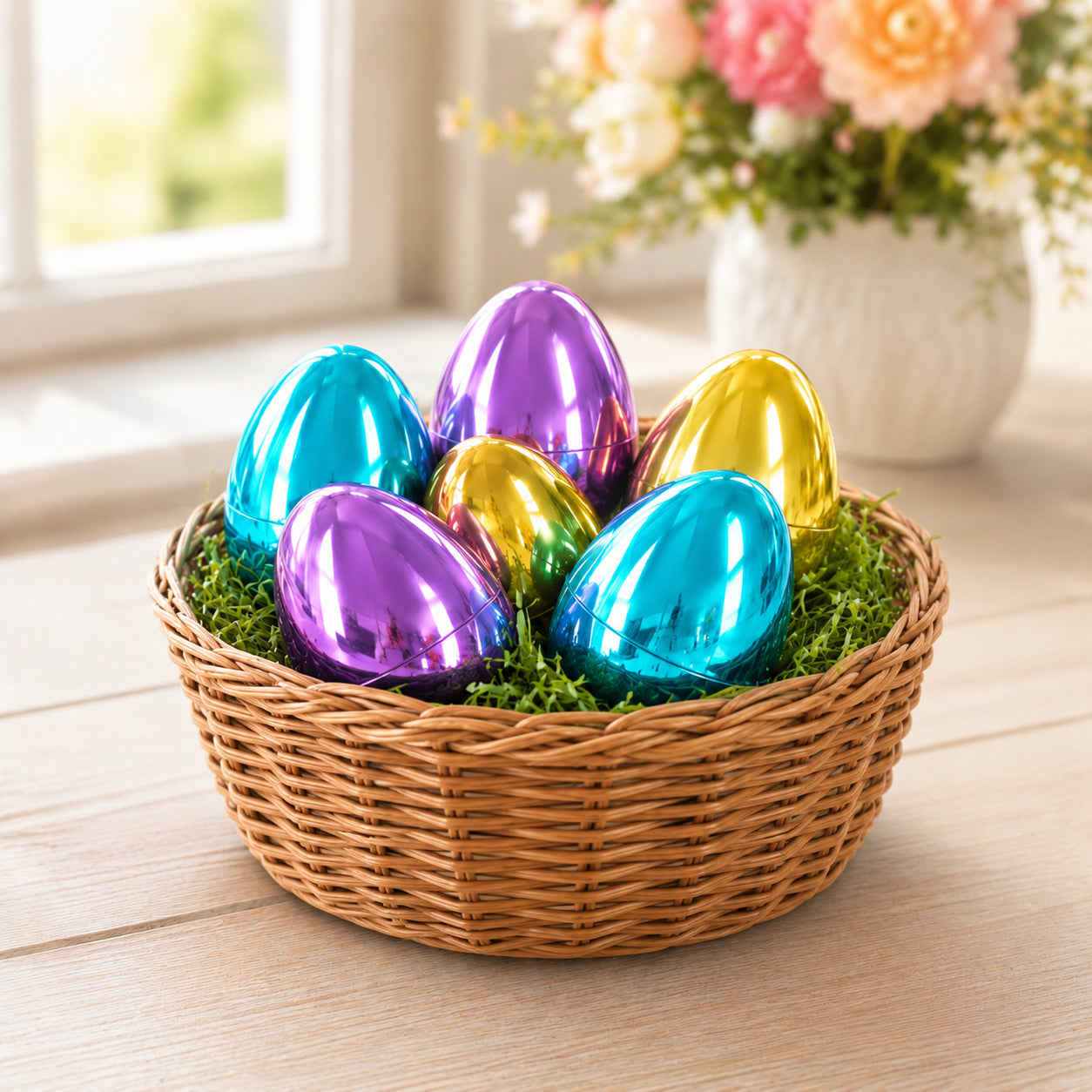 Set of 6 Large Fillable Metallic Plastic Easter Eggs 4 Inches