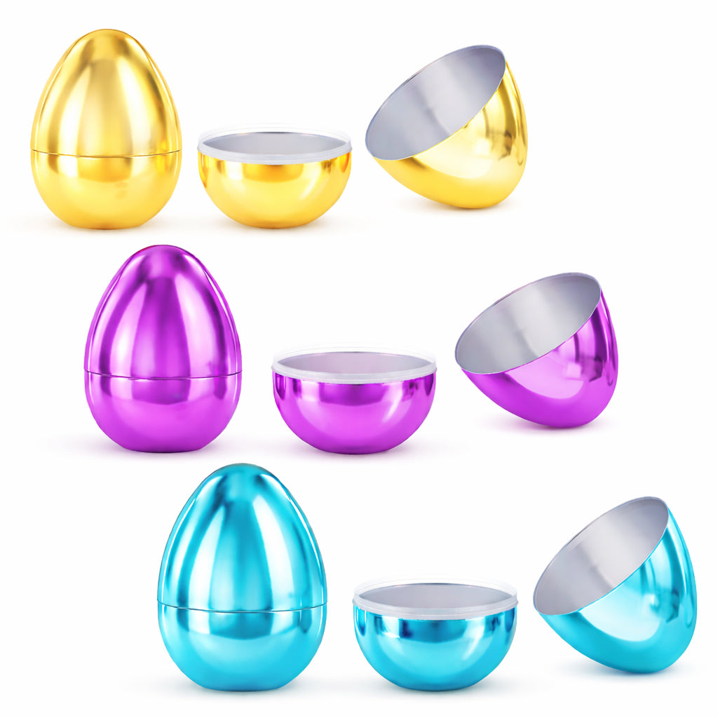 Set of 6 Large Fillable Metallic Plastic Easter Eggs 4 Inches