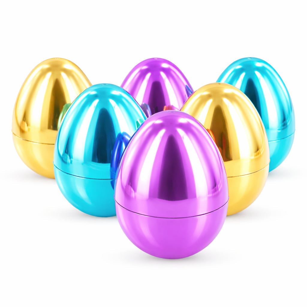 Set of 6 Large Fillable Metallic Plastic Easter Eggs 4 Inches