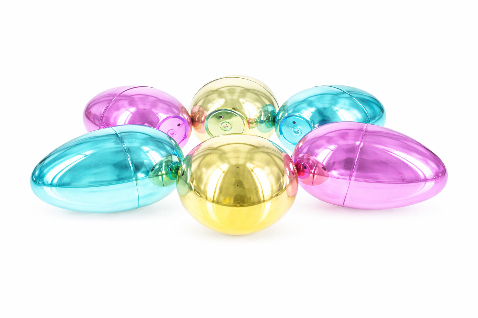 Set of 6 Large Fillable Metallic Plastic Easter Eggs 4 Inches