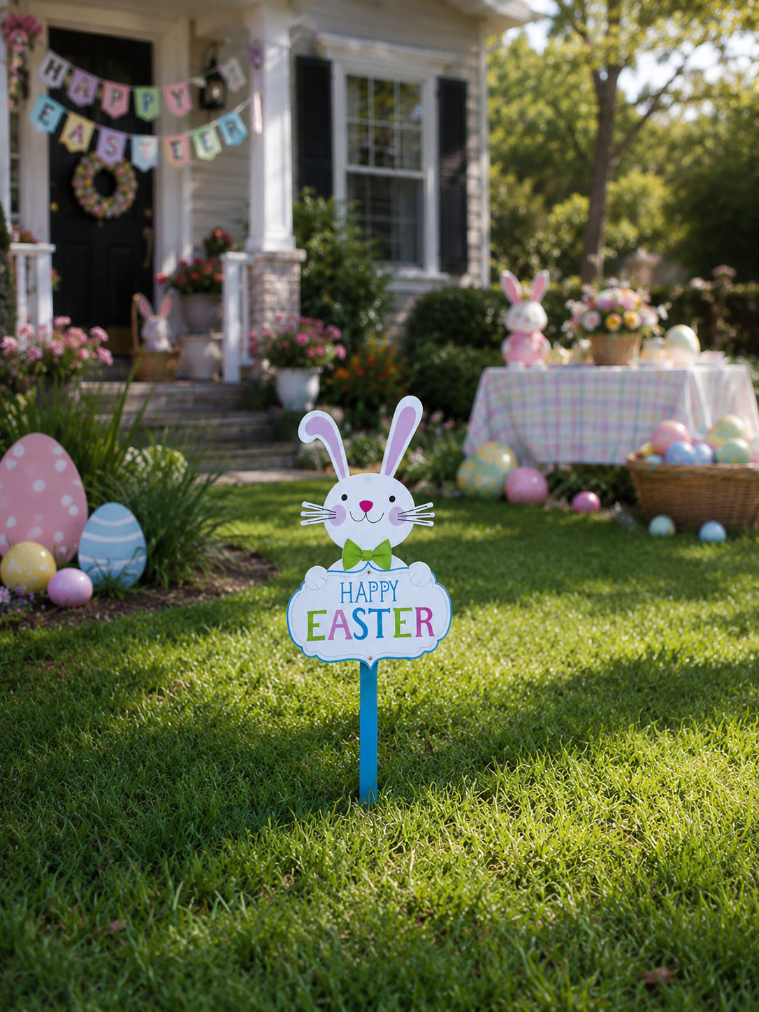 Easter Bunny Yard Sign Happy Easter Outdoor Lawn Decor with Stake Spring Garden Decoration 23.6 Inches Tall