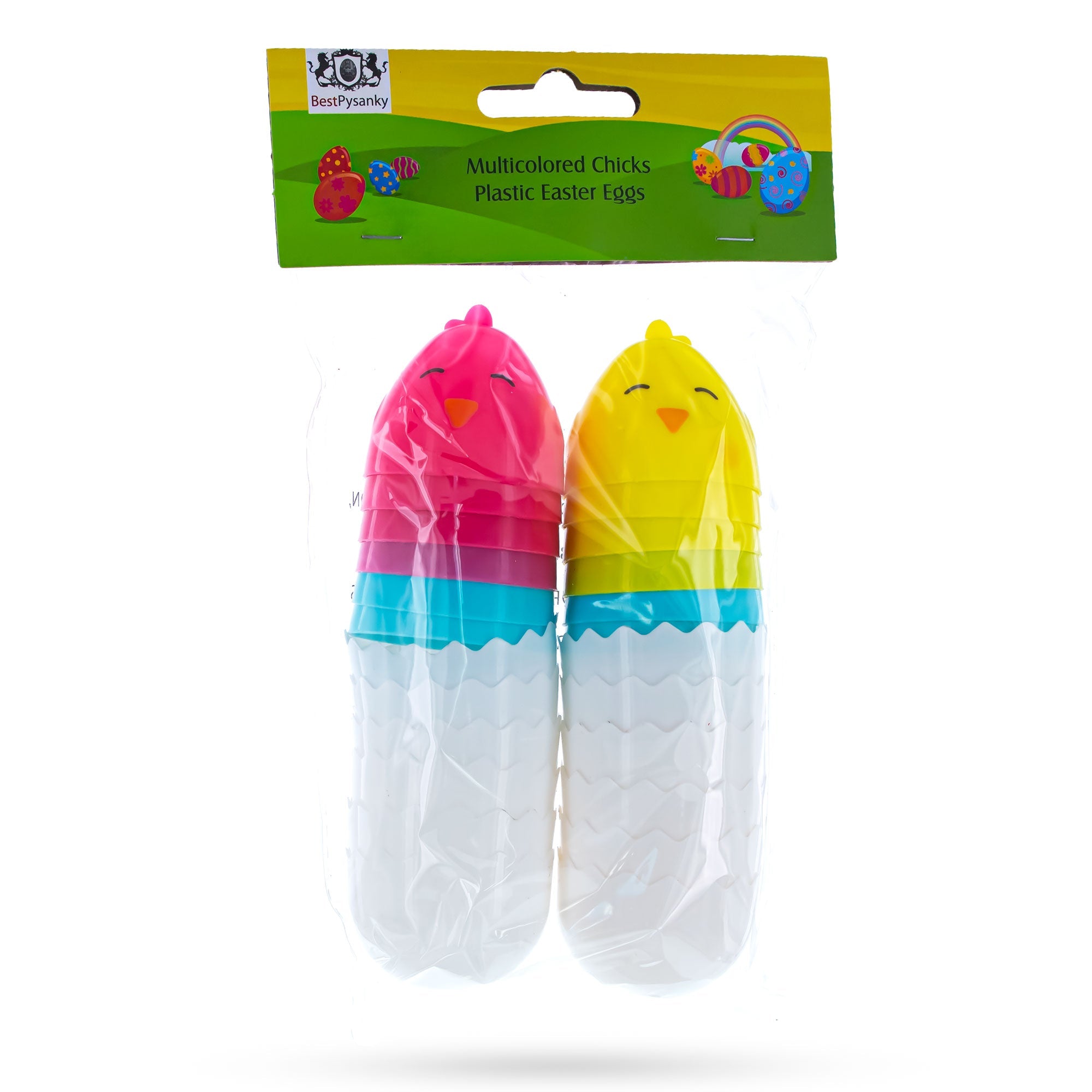 Set of 12 Hatching Chick Easter Eggs - Fillable Upright Plastic Hunt Supply