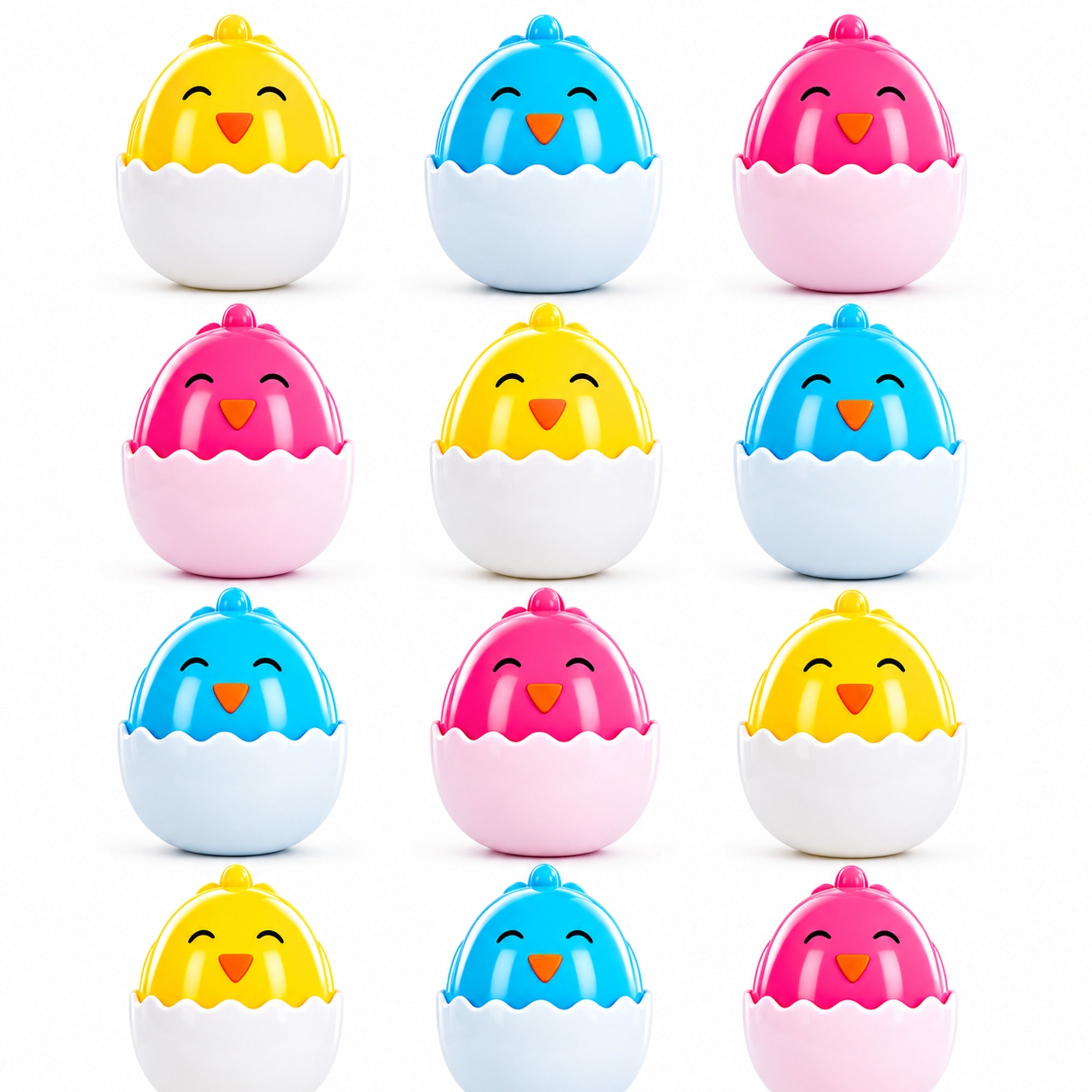 Set of 12 Hatching Chick Easter Eggs - Fillable Upright Plastic Hunt Supply