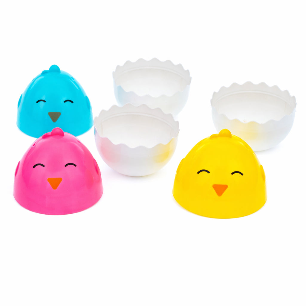 Set of 12 Hatching Chick Easter Eggs - Fillable Upright Plastic Hunt Supply