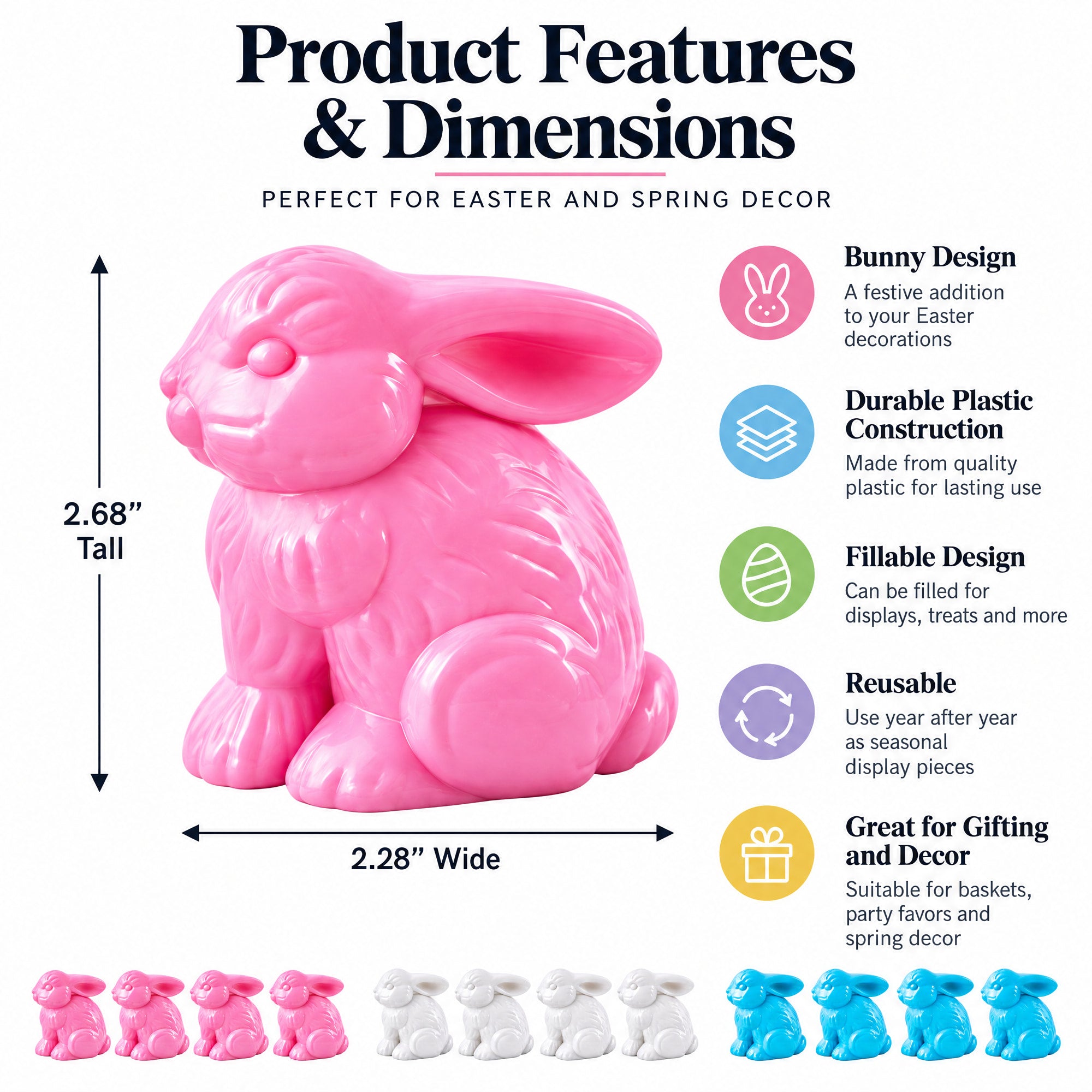 Set of 12 Multicolored Bunnies Fillable Plastic Easter Eggs
