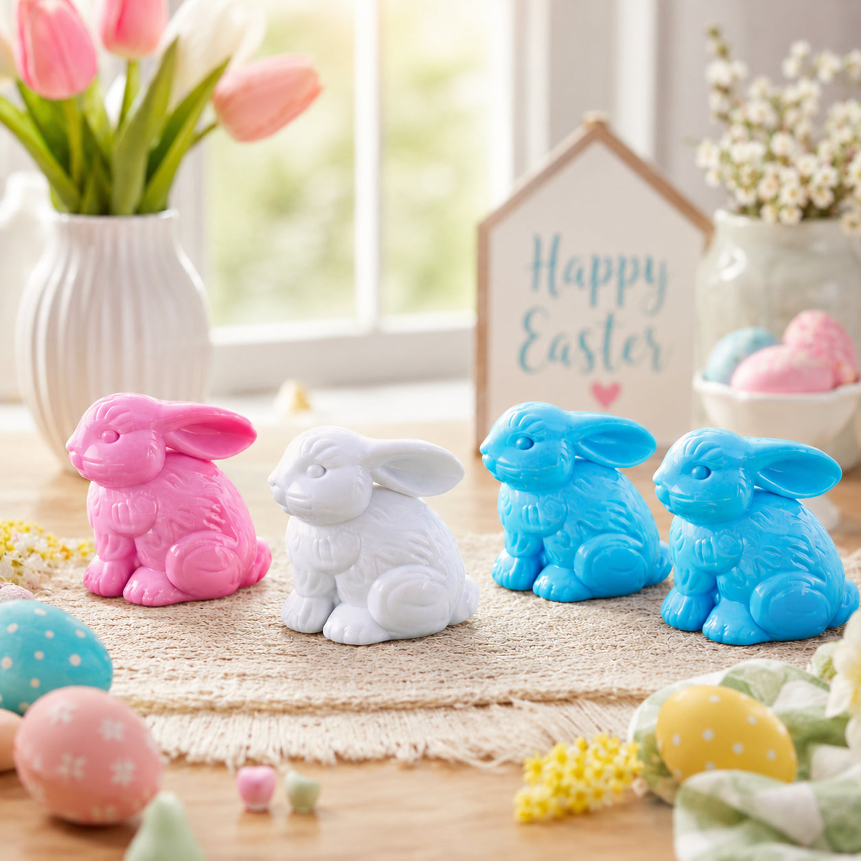 Set of 12 Multicolored Bunnies Fillable Plastic Easter Eggs